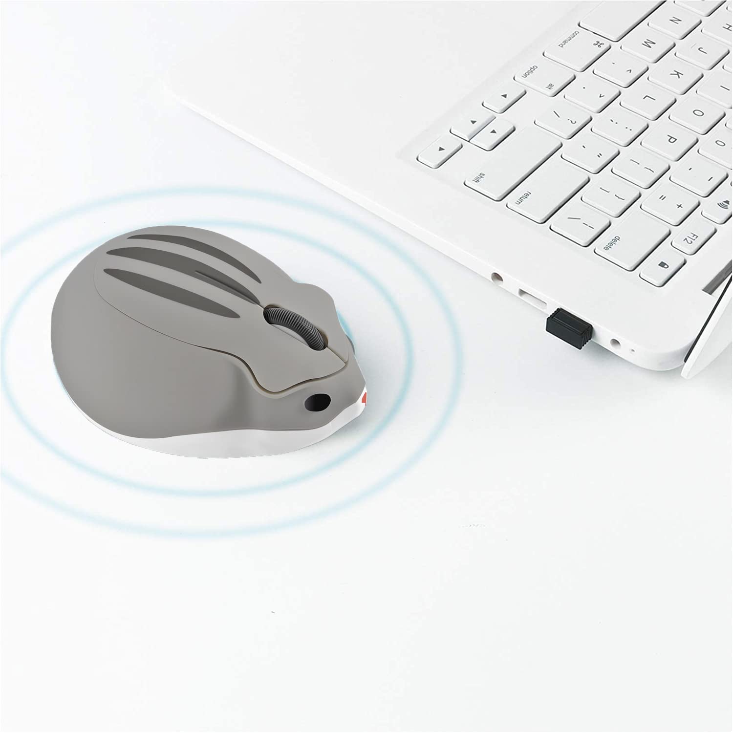 2.4G Wireless Mouse - Cute Hamster Shaped Silent Mouse with USB Receiver, Portable Cordless Optical Mouse for PC, Mac, Laptop, Notebook - Perfect for Office, Home & Travel Use (Grey)