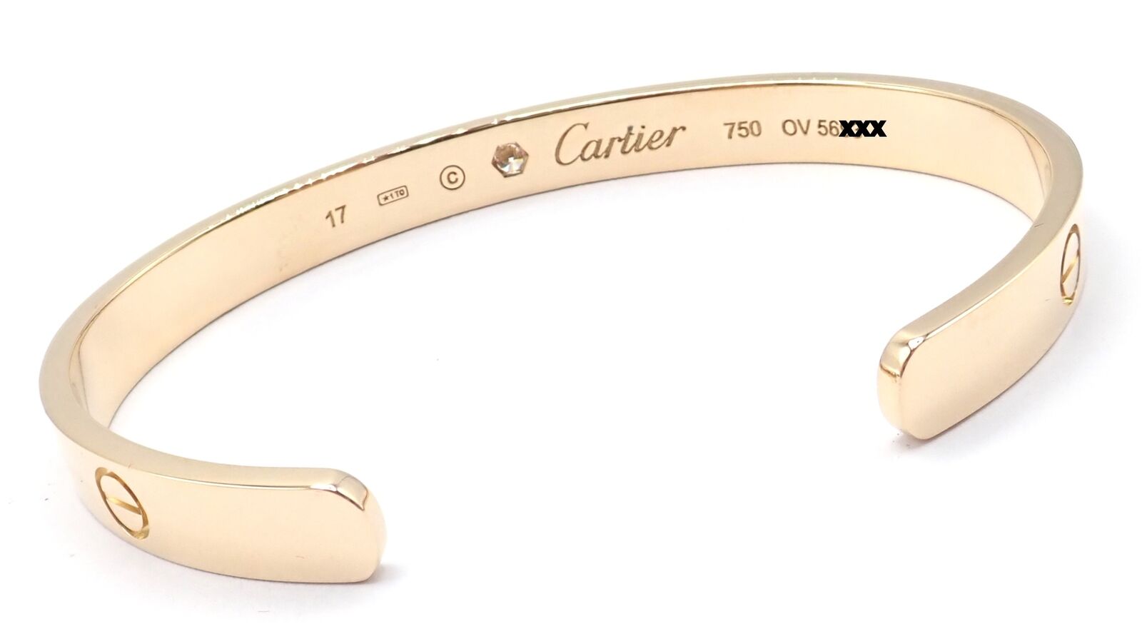 Authentic Cartier 18K Yellow Gold Diamond Love Cuff Open Bracelet - Size 17 - Luxury Jewelry for Women, Perfect for Anniversaries, Weddings & Special Occasions
