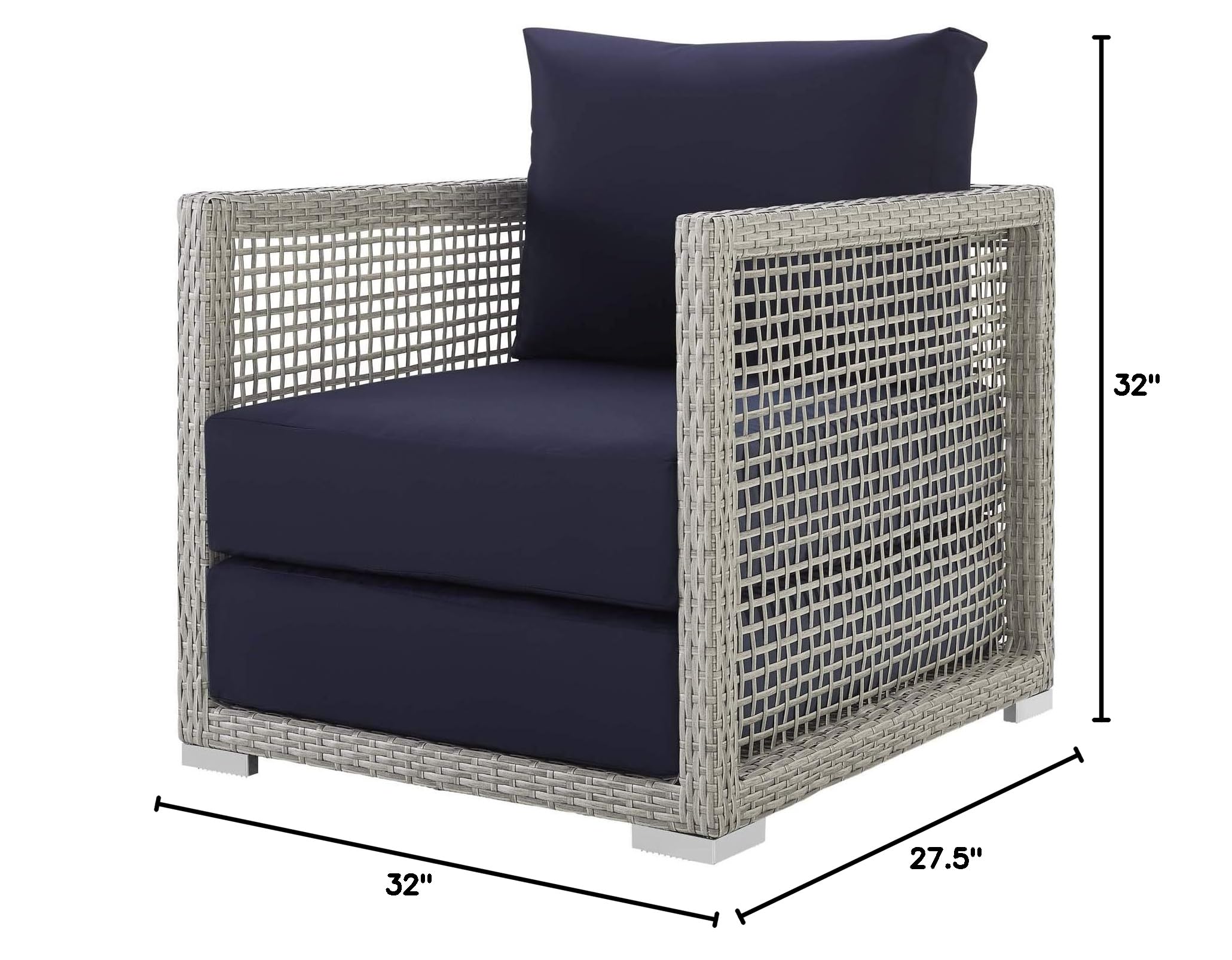 Modern Outdoor Patio Lounge Chair - Rattan Wicker Armchair for Balcony & Garden - Comfortable Gray Furniture for Relaxing, Sunbathing & Backyard Decor