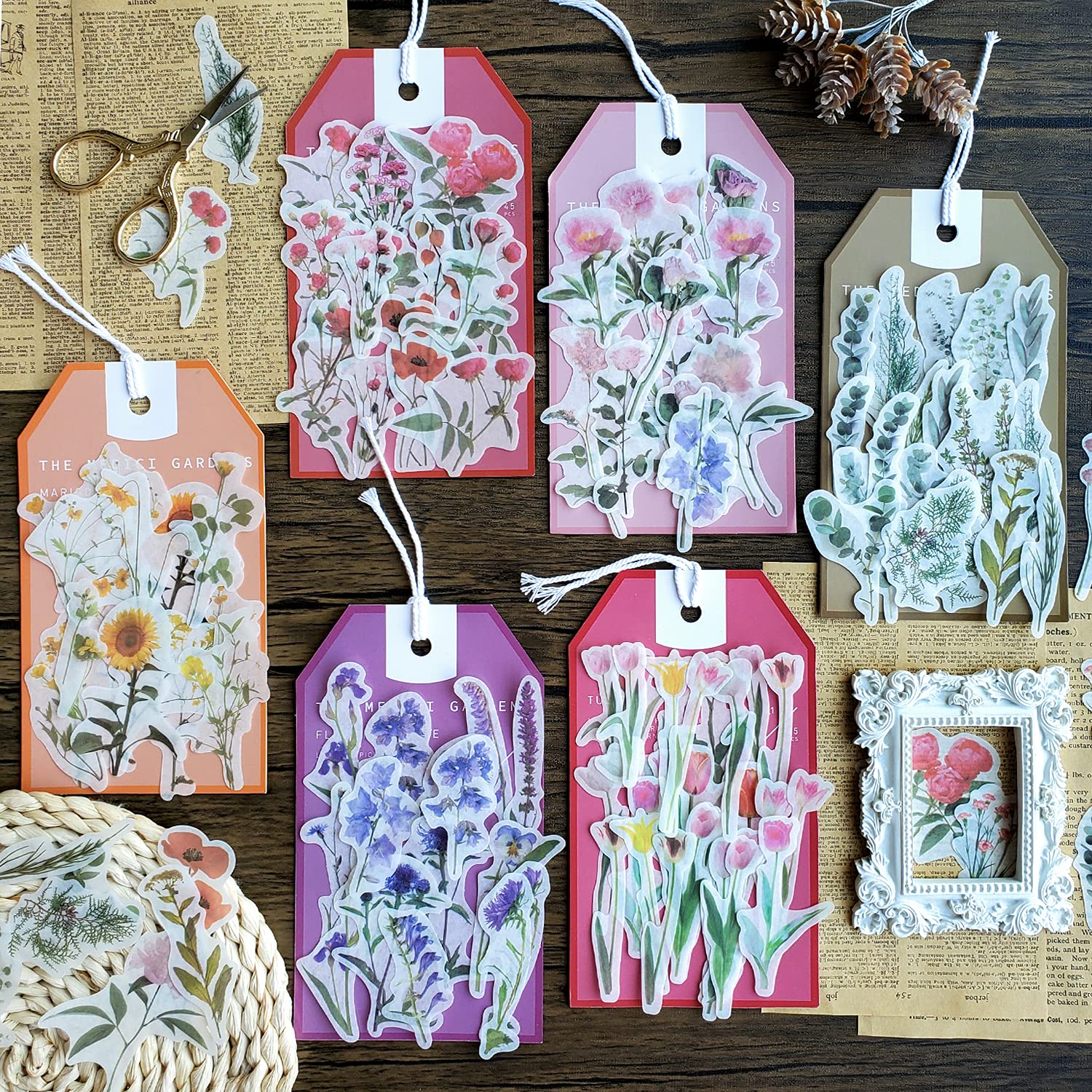 6 Packs Floral Scrapbooking Stickers - Decorative Washi Tape Stickers for Journals, Planners, Notebooks & DIY Crafts (Blossom Design) - Perfect for Bullet Journaling, Memory Keeping & Gift Wrapping