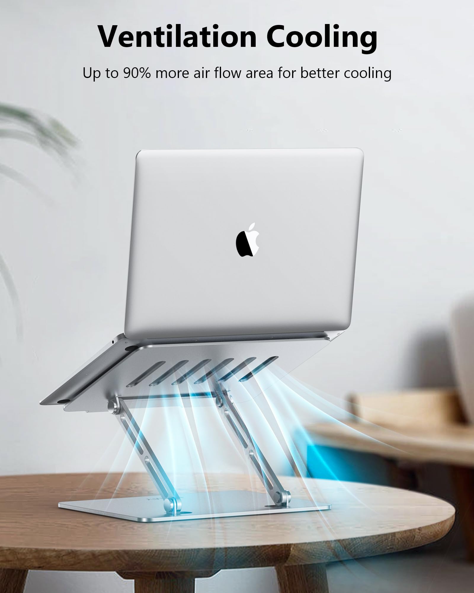 Adjustable Aluminum Laptop Stand for Desk - Portable Folding Notebook Riser Compatible with MacBook Air/Pro, Dell, HP, Lenovo (10-16 inch) - Silver | Perfect for Home Office, Coffee Shops & Workspace Ergonomics