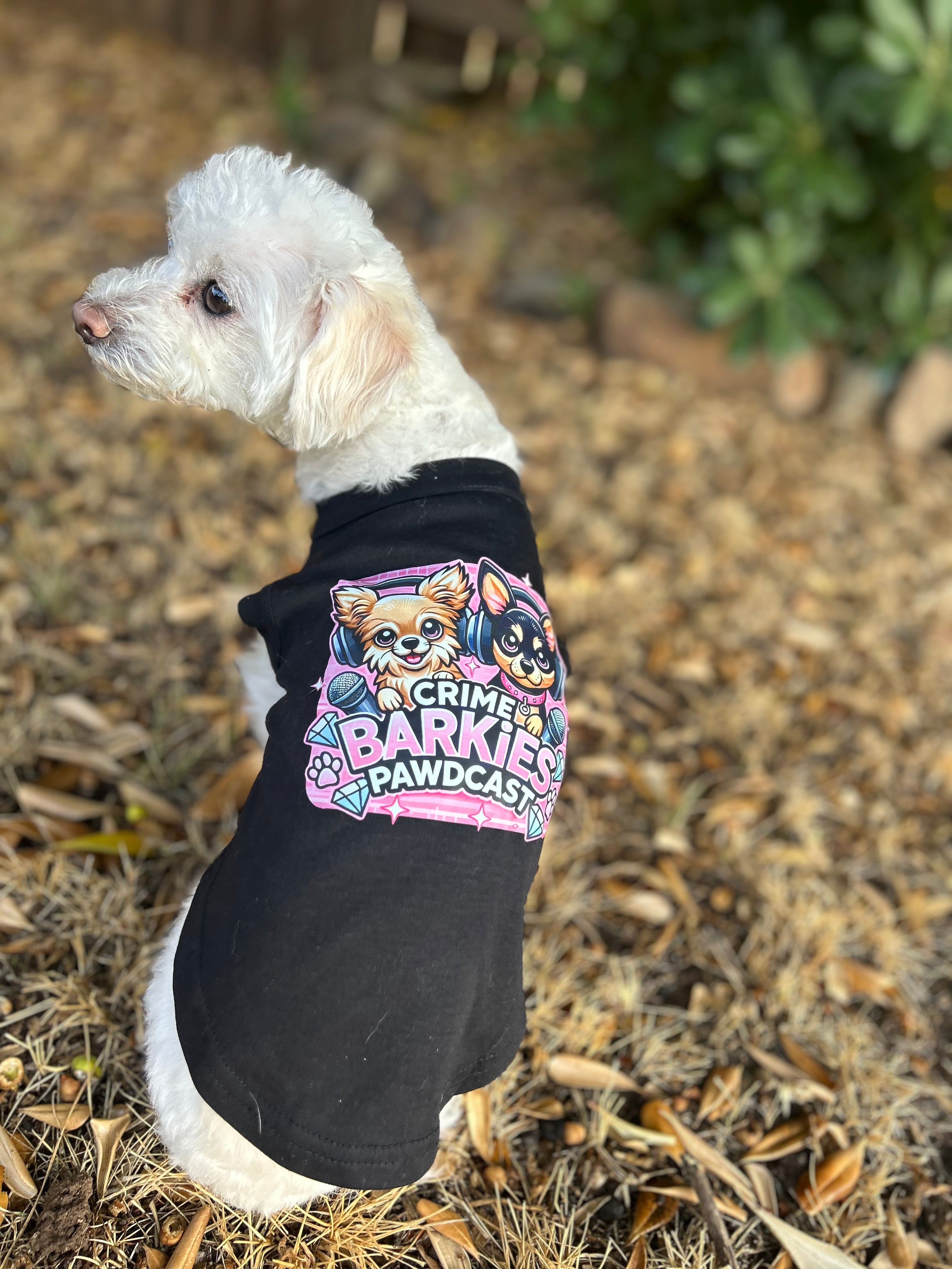 Crime Barkies Pawdcast T-Shirt - Black | Funny Dog Podcast Tee for Pet Lovers & True Crime Fans