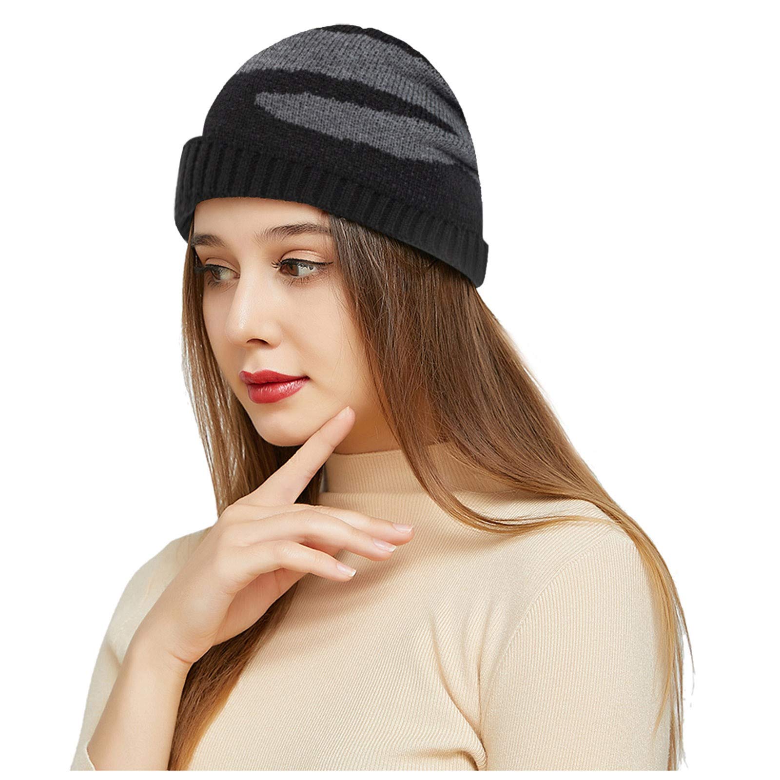 Unisex Winter Knitted Wool Hat - Warm Camouflage Plush Beanie for Men & Women - Outdoor Cold Weather Accessory for Skiing, Hiking & Daily Wear