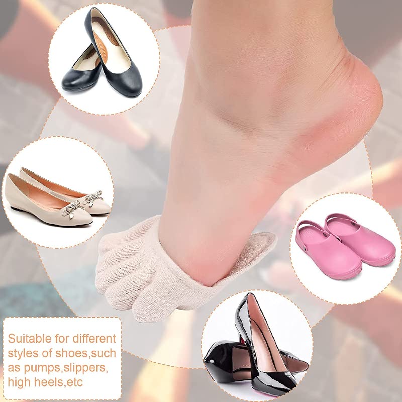 MEENIRA Women's Cotton Anti-Slip Pain Relief Half Insoles - 5-Toe Invisible Socks for Yoga, Running & Daily Comfort (1 Pair)