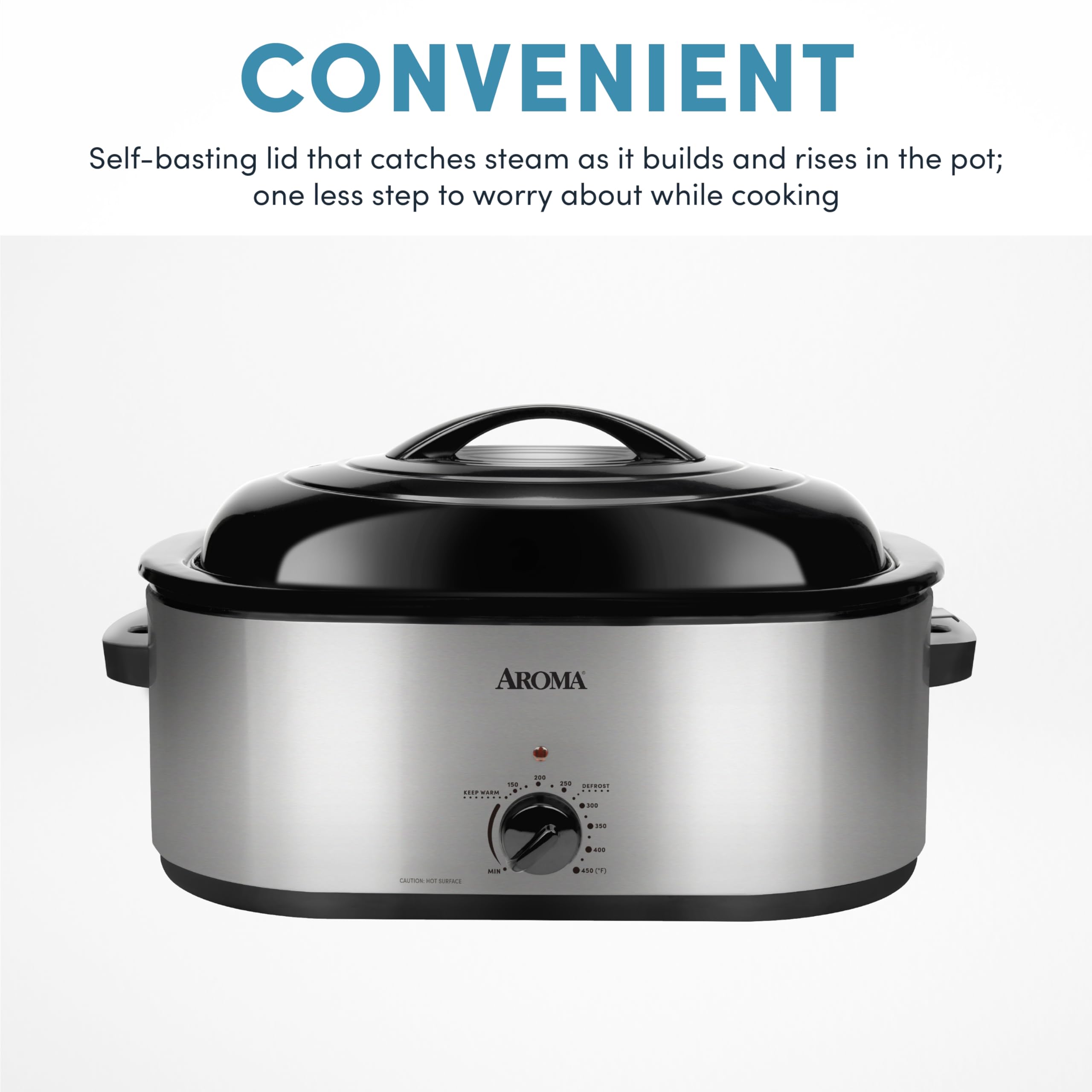 22Qt Stainless Steel Roaster Oven with Self-Basting Lid - Perfect for Holiday Turkey, Large Family Dinners & Potluck Parties