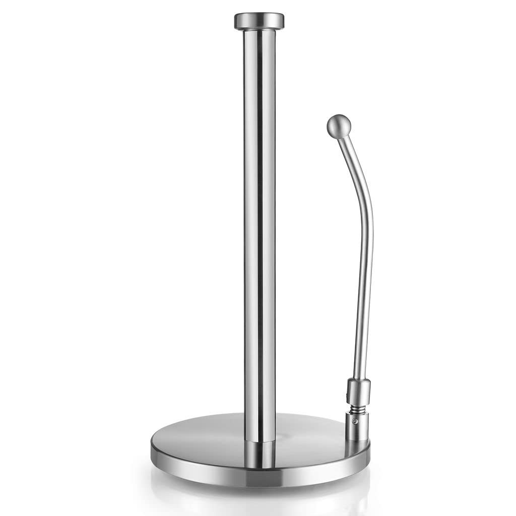 Sagler Stainless Steel Paper Towel Holder - Adjustable Spring Arm & Weighted Base Standing Dispenser for Kitchen, Bathroom, Office | Durable & Space-Saving Design for Countertops & Cabinets