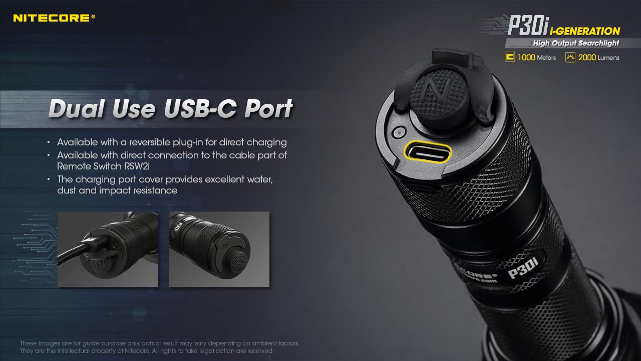 Nitecore P30i 2000 Lumen USB-C Rechargeable Flashlight - 1093 Yard Ultra Long Throw Tactical Light with LumenTac Organizer | Perfect for Camping, Hiking, Hunting & Emergency Preparedness