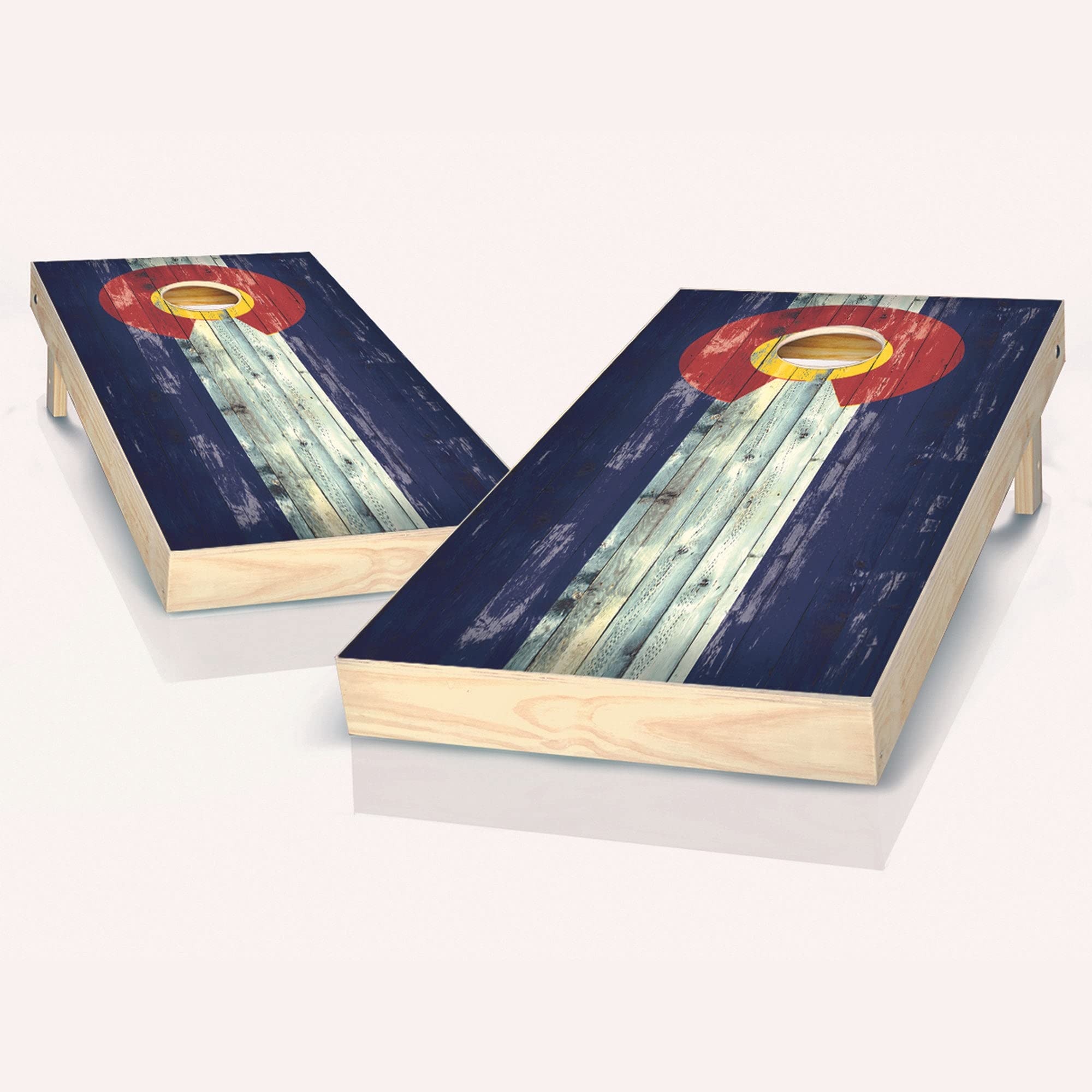 Skip's Garage Colorado Distressed State Flag Cornhole Boards Set - 2 Boards & 8 Bags Included - Premium Outdoor Tossing Game for Backyard, Tailgating, and Parties
