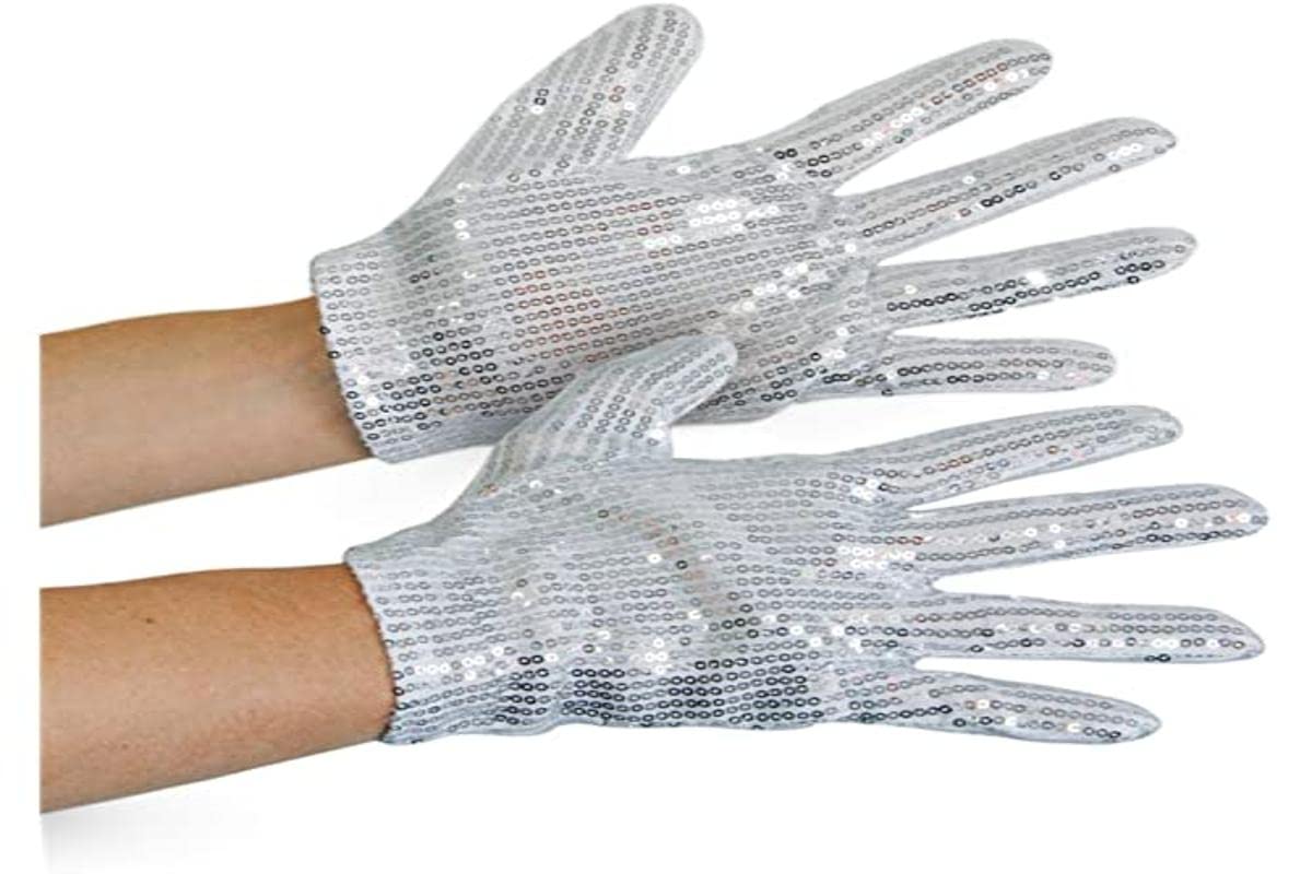 Michael Jackson Glitter Gloves for Adults - Silver Shiny Performance Gloves for Halloween, Cosplay, and Dance Parties