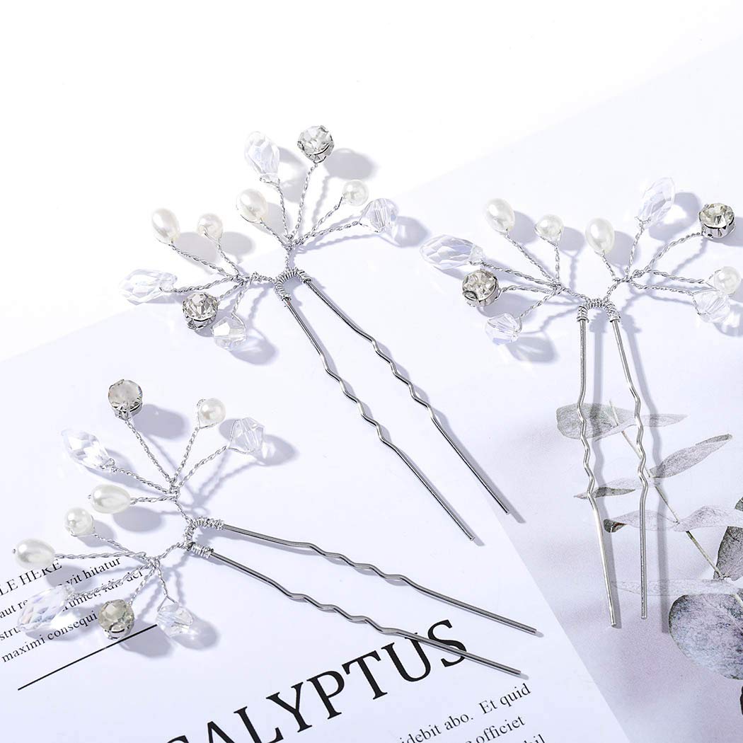 Sparkling Rhinestone Wedding Hair Pins with Pearls – Elegant Crystal Bridal Hair Accessories for Women & Girls (3-Pack) – Perfect for Bridal Showers, Weddings & Special Occasions