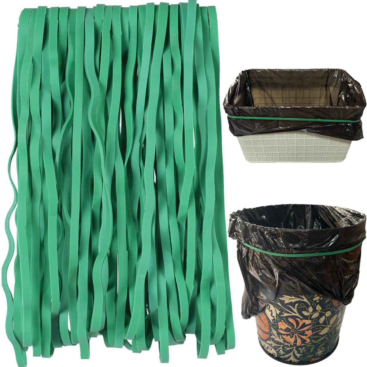 AMUU Heavy Duty Rubber Bands - 12 Inch Large Flat Fold Elastic Bands (40 Pack) for 8-33 Gallon Trash Cans - Green Office & Home Supplies - Perfect for File Folders, Storage Organization & Household Use