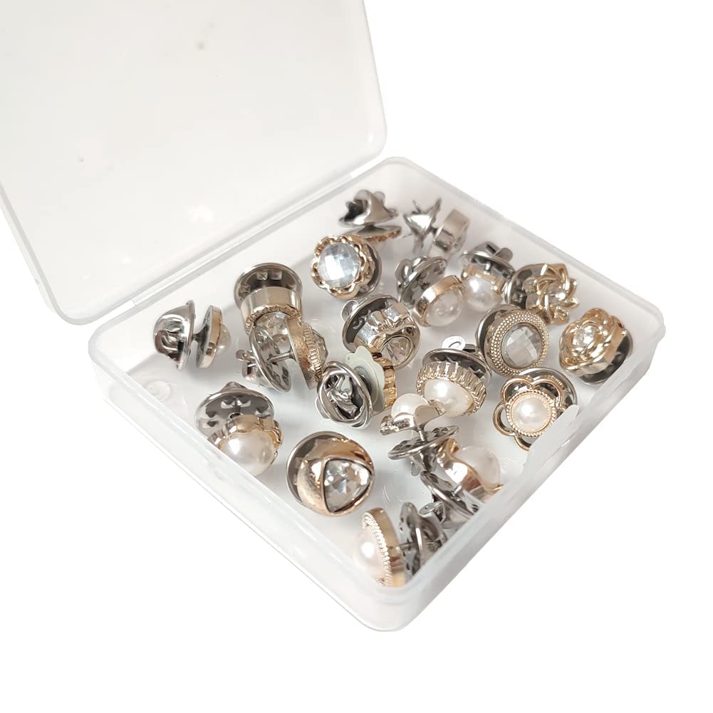 20Pcs Women's Shirt Brooch Buttons - Pearl & Rhinestone No Sew Button Pins for Blouses, Safety Mini Brooch Pins for DIY Clothing & Fashion Accessories | Perfect for Dress Shirts, Cardigans & Jacket Embellishments