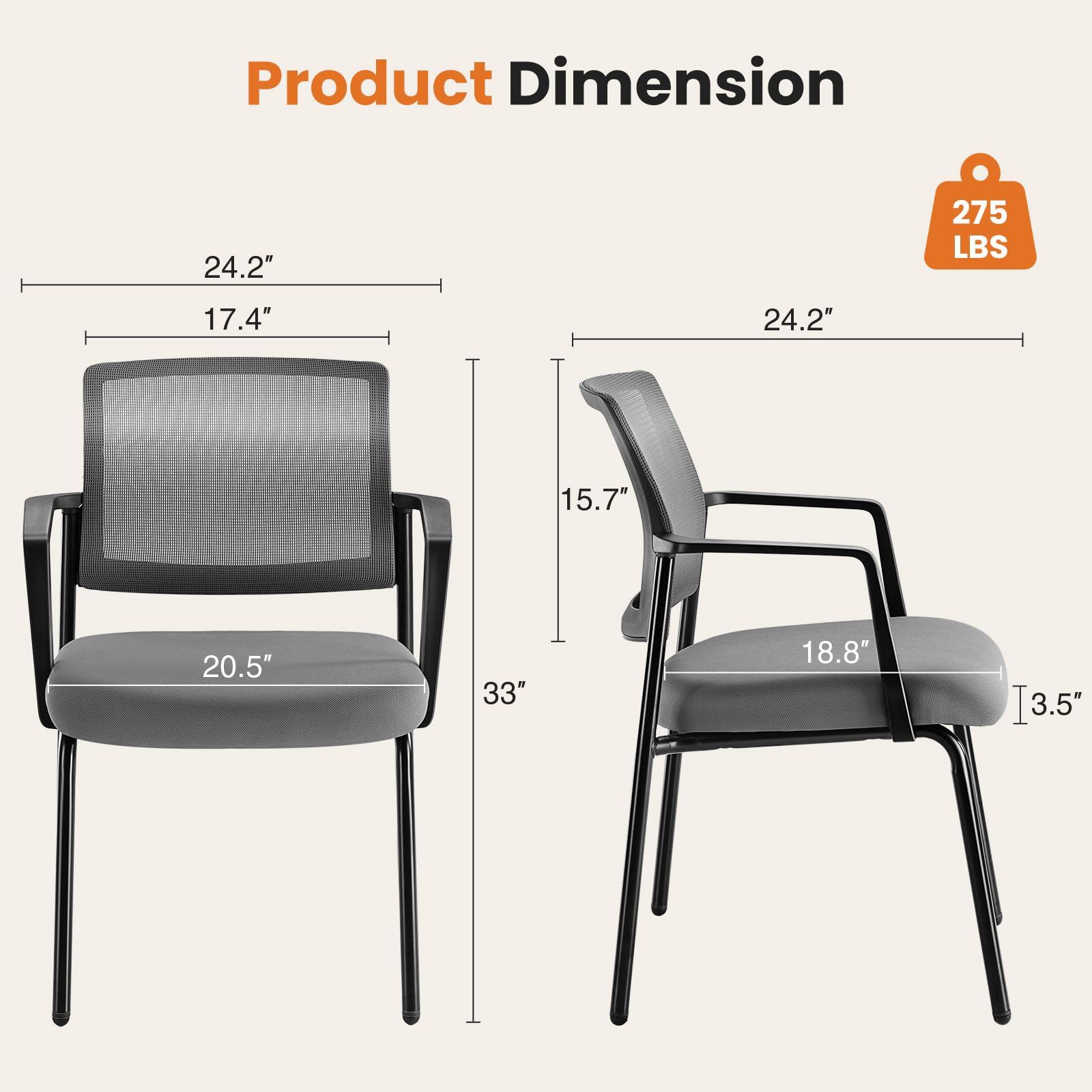 Sweetcrispy Mesh Back Stacking Arm Chairs - 2 Pack Grey, Upholstered Fabric & Sturdy Metal Frame Office Chairs for Home, School, Party, Church - Indoor & Outdoor Use - Easy to Store & Assemble - Perfect for Events, Classrooms, and Home Offices