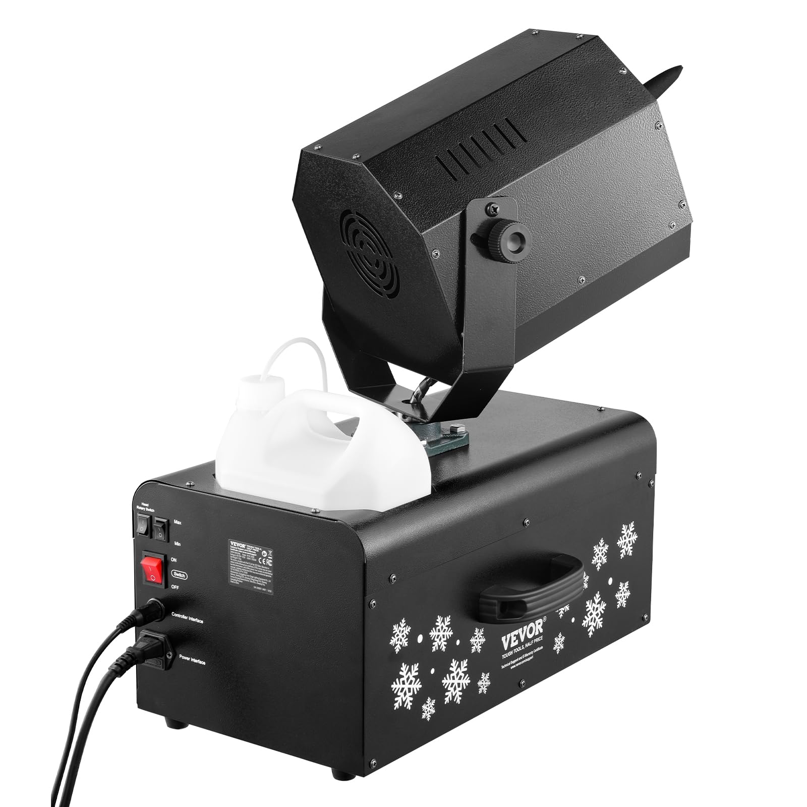VEVOR 2000W High Output Snow Machine with 70㎡ Wide Coverage & Dual Remote Control - 90° Adjustable Shaking Head for Christmas Parties, Weddings, Stage Effects, and Winter Events