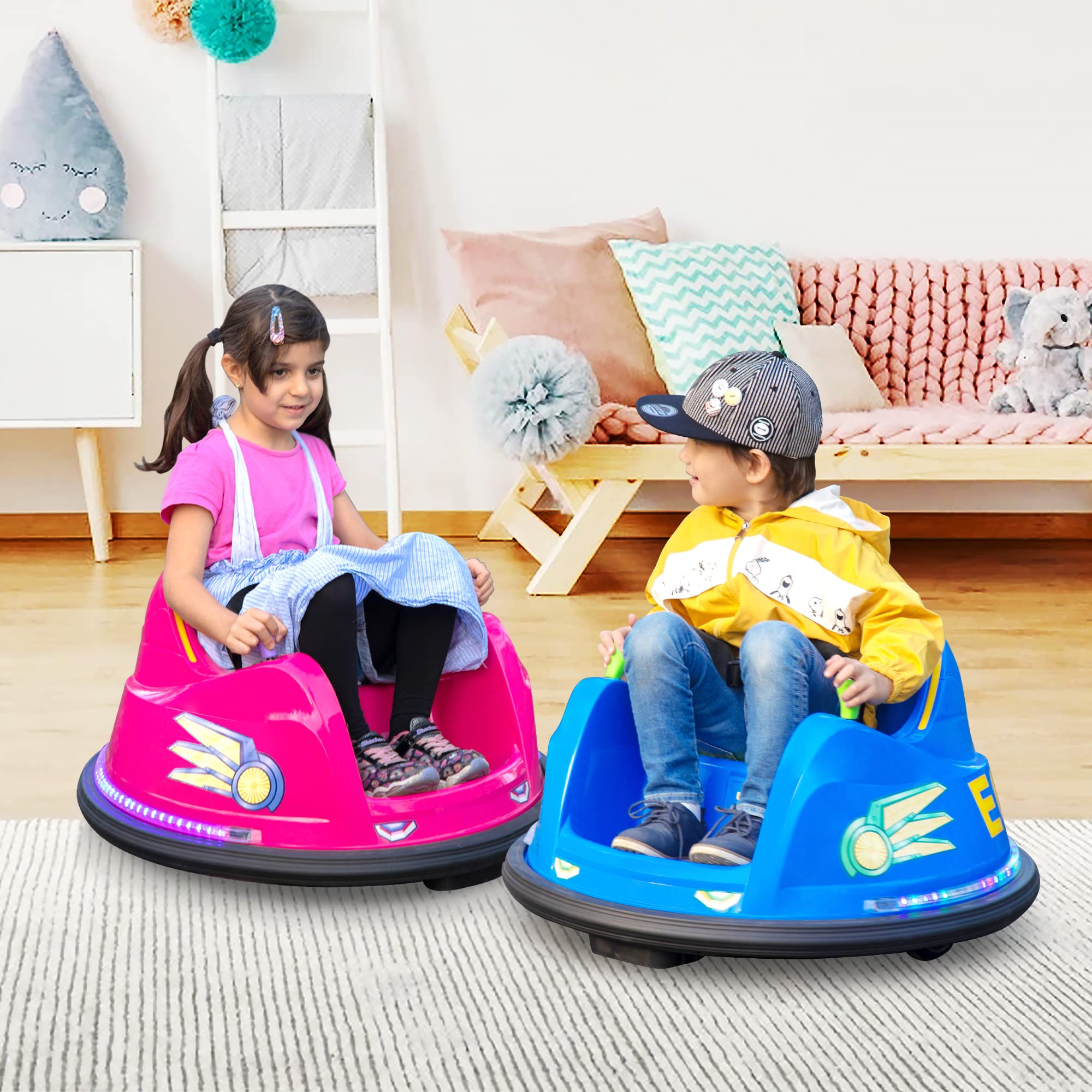 TOBBI 12V Kids Electric Bumper Car with Remote Control, 360° Spin, LED Lights & Music - Twin Motor Ride On Toy for Boys & Girls Ages 3-8 (Light Blue & Green) - Perfect for Indoor & Outdoor Play, Birthday Gifts & Family Fun