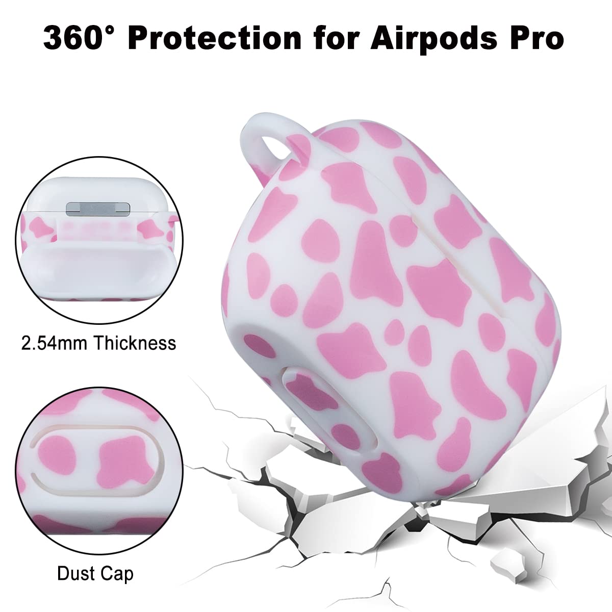 Soft Silicone Cow AirPods Pro Case with Keychain - Cute Pink Protective Cover for Apple AirPods Pro Charging Case | Flexible Skin for Women & Girls | Perfect for School, Work, Travel & Everyday Use