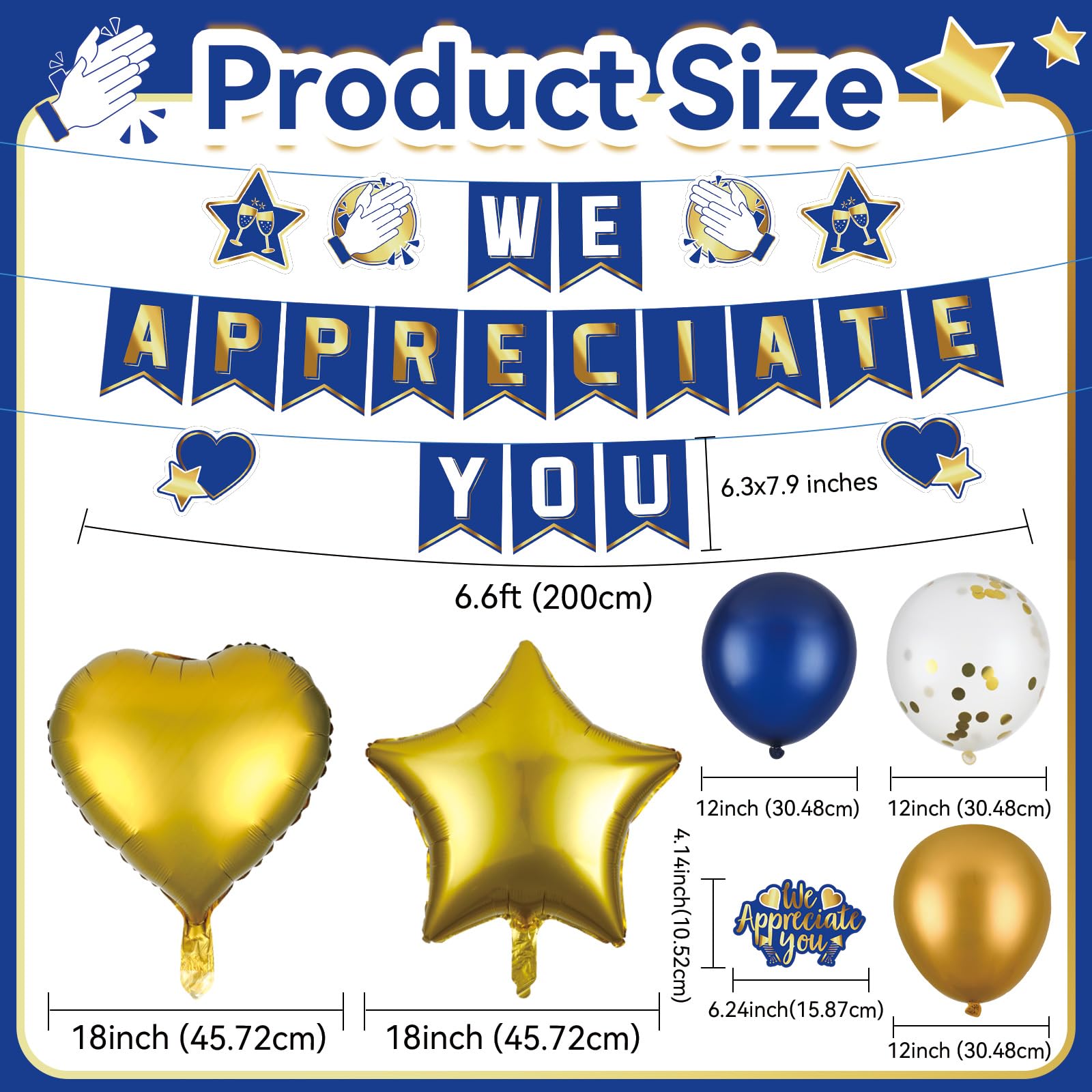 38PCS Employee Appreciation Decorations Set - Thank You Balloon Banner, Sign & Staff Appreciation Decorations for Teachers, Doctors, Nurses, Pastors - Blue & Gold Theme - Perfect for Office Parties, Thank You Week Events & Recognition Ceremonies