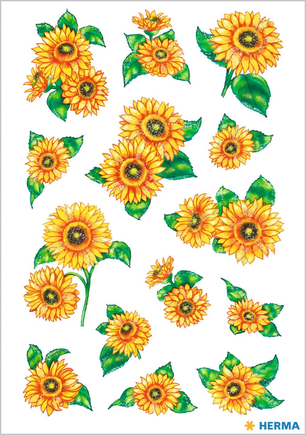HERMA 3346 Sunflower Stickers - 28 Small Self-Adhesive Paper Stickers with Glitter Effect for Scrapbooking, Journals, Planners, DIY Crafts & Kids Activities | Perfect for Home Decor, School Projects & Gift Wrapping