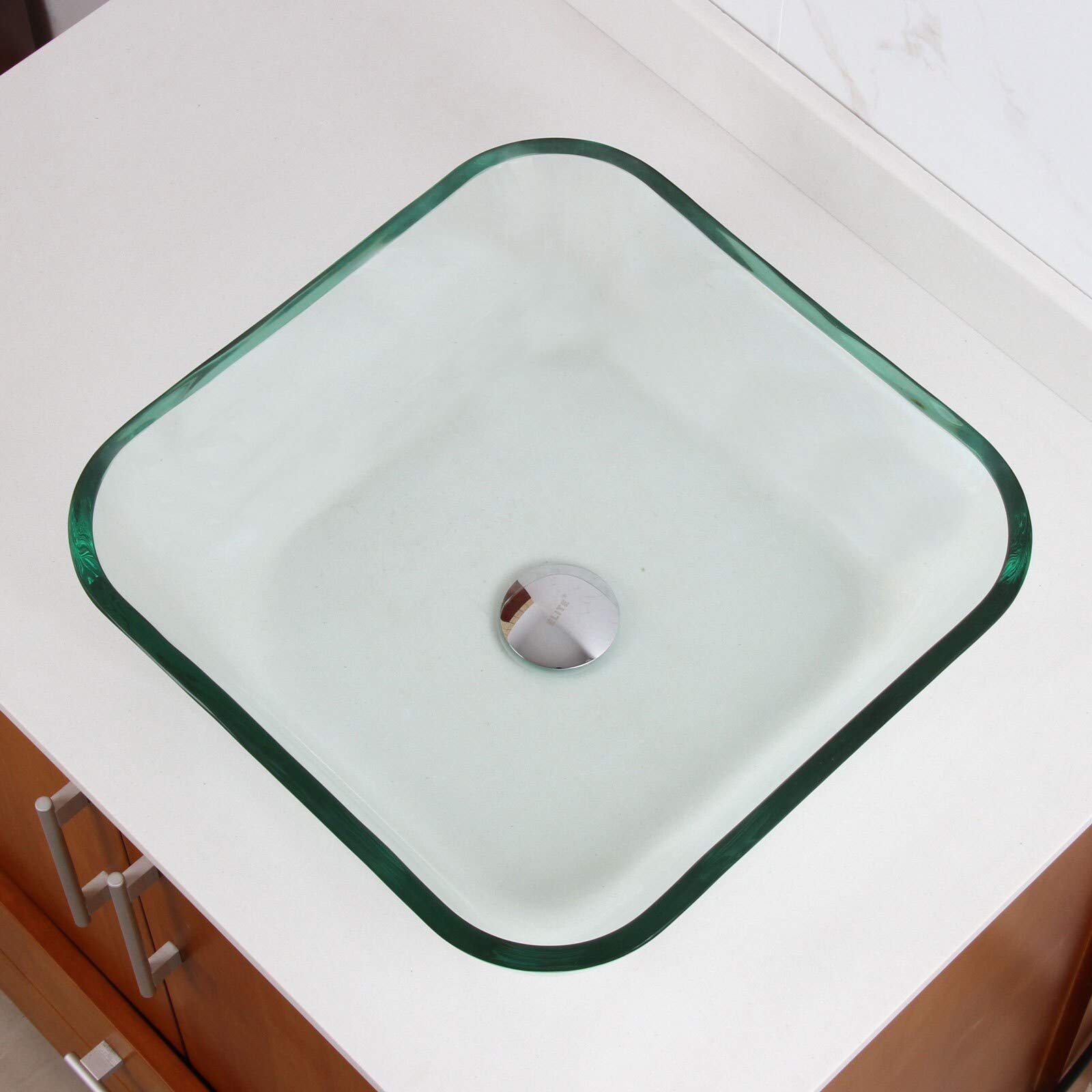 Clear Square Tempered Glass Vessel Sink for Bathroom - Modern Transparent Design for Vanity, Powder Room & Contemporary Home Decor