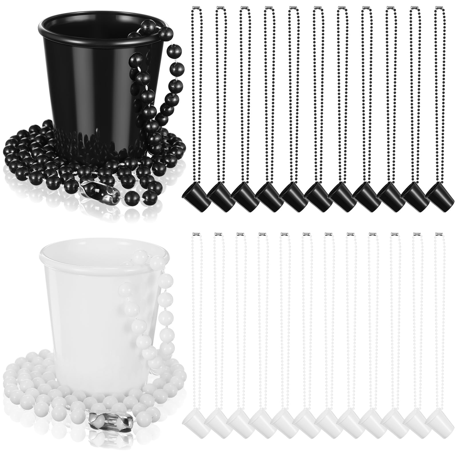 24-Piece Disposable Plastic Shot Glass Necklace Set - Graduation, Bachelorette, Birthday & Wedding Party Favors (Black & White) - Fun Drinking Accessories for Celebrations & Festivals