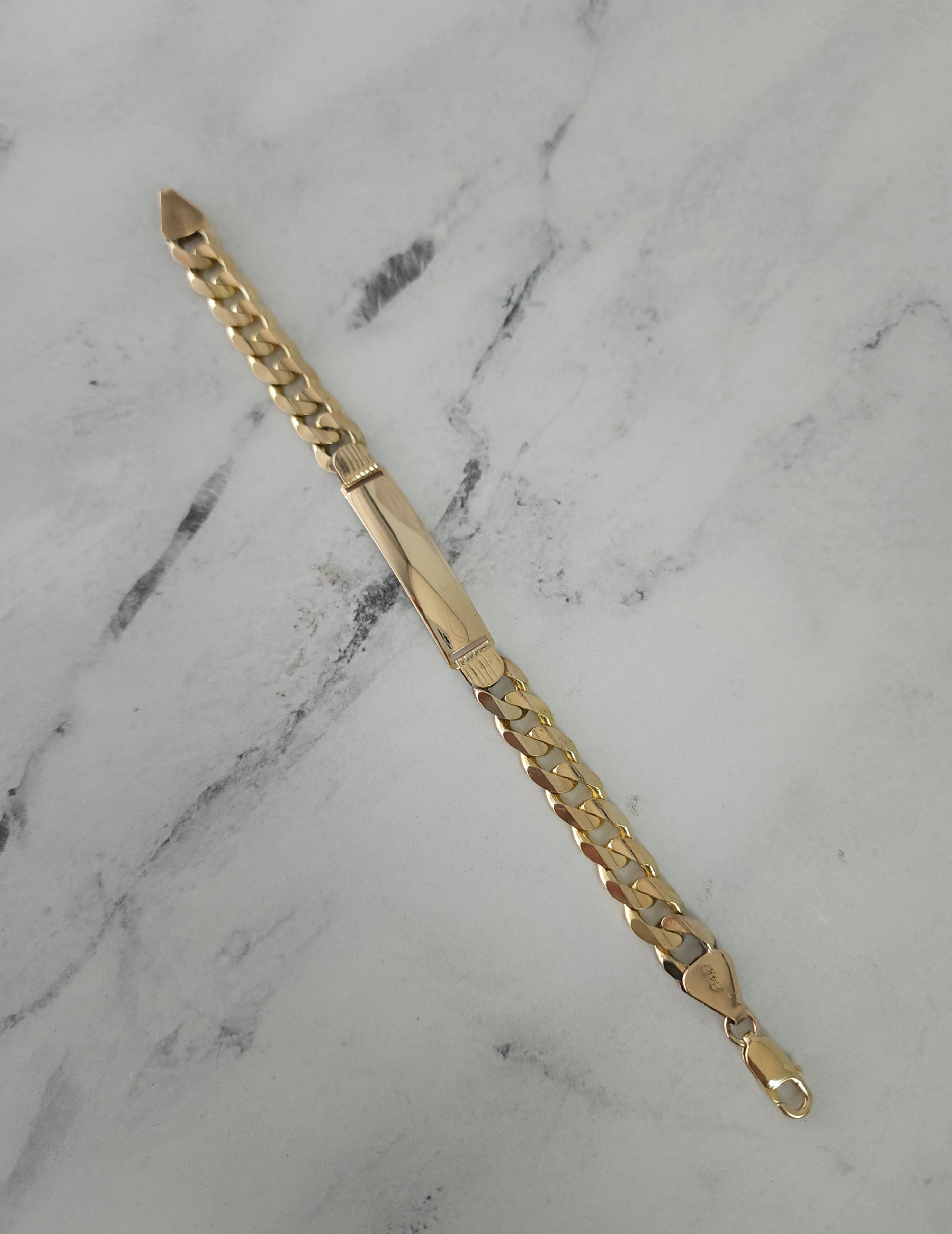 14K Yellow Gold Cuban Link ID Bracelet for Men & Women - Stylish & Durable Jewelry Gift for Parties, Weddings & Everyday Wear