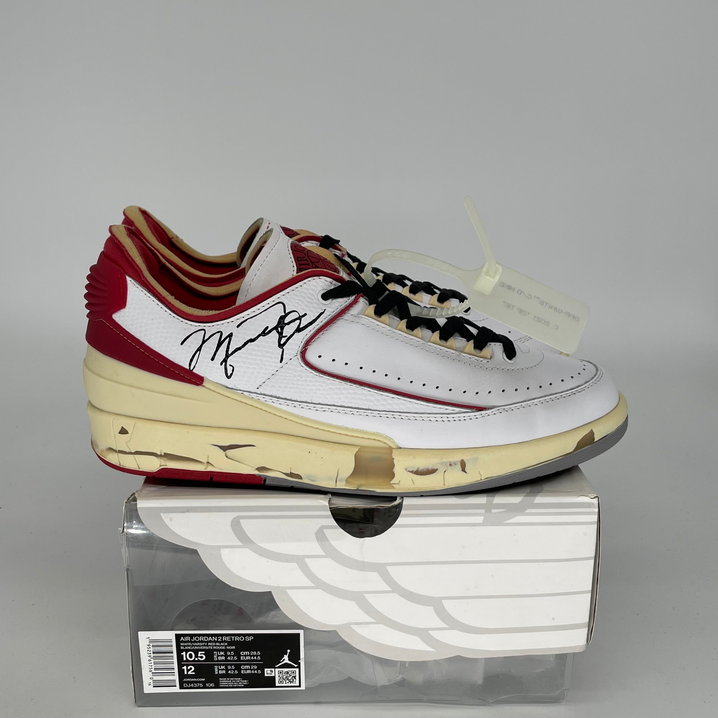 Air Jordan 2 Low Off-White White Red Men's Basketball Shoes Size 10.5 (DJ4375-106) - Perfect for Streetwear & Sneaker Collectors