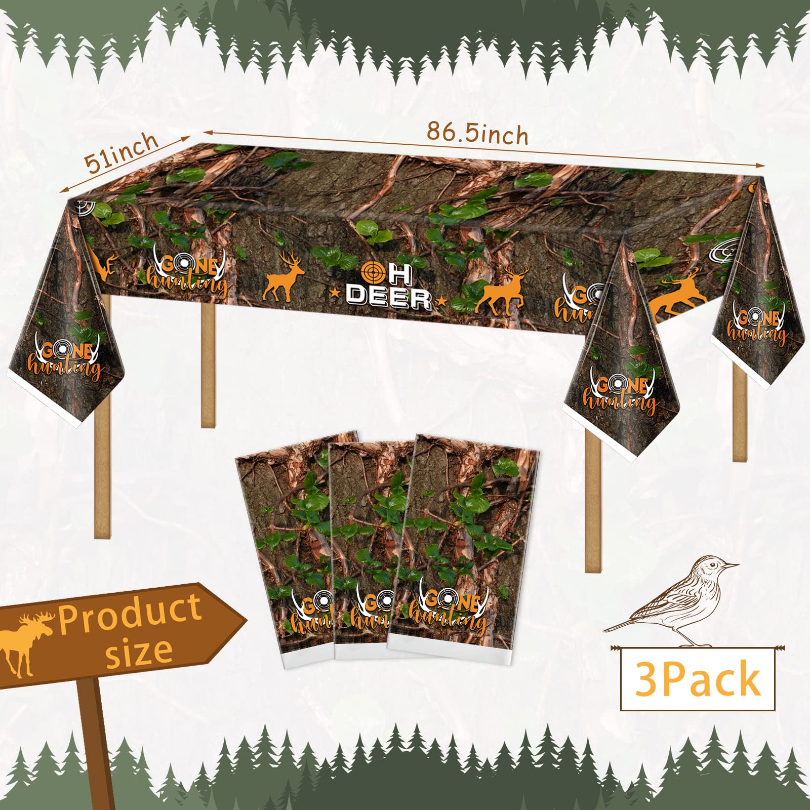 Camo Hunting Tablecloths - 3-Piece Plastic Camouflage Table Covers for Birthday Parties, Baby Showers & Outdoor Events - Durable Decorations for Hunting Theme Parties & Camping Gatherings