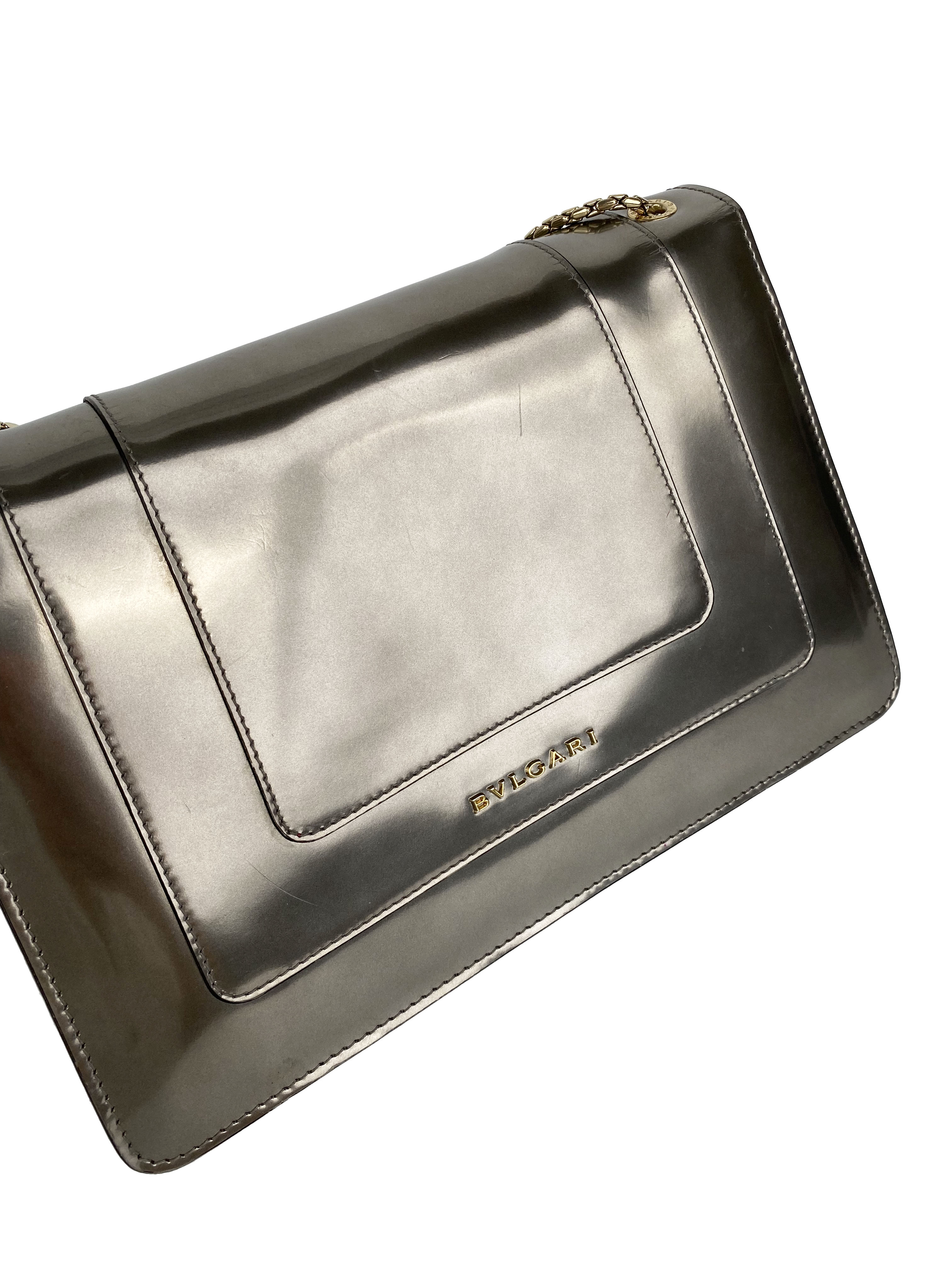 Bvlgari Serpenti Forever Silver Leather Shoulder Bag for Women | Luxury Designer Handbag for Evening Parties, Date Night & Special Occasions