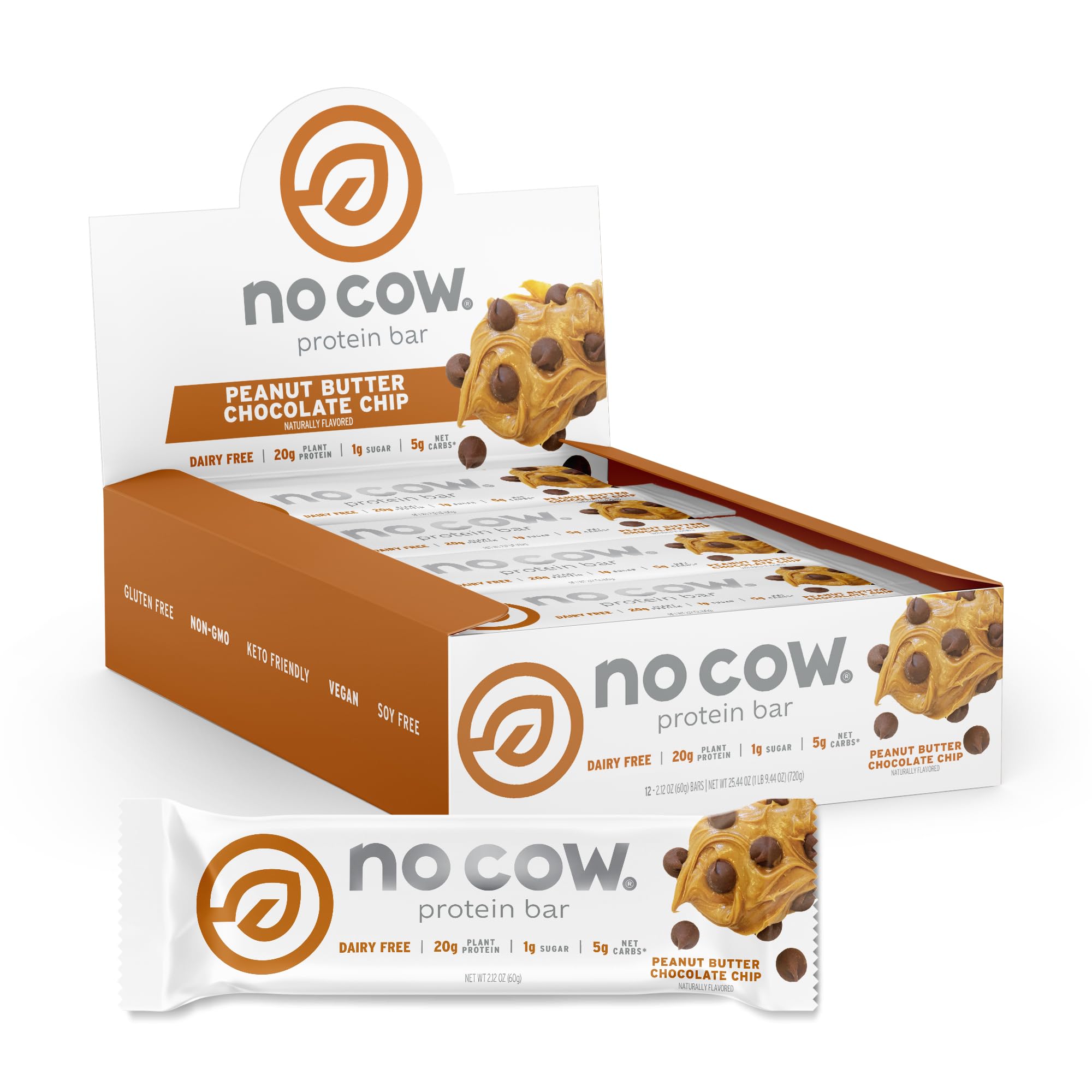 No Cow Protein Bars - Peanut Butter Chocolate, Vegan, Gluten-Free for Gym & Hiking