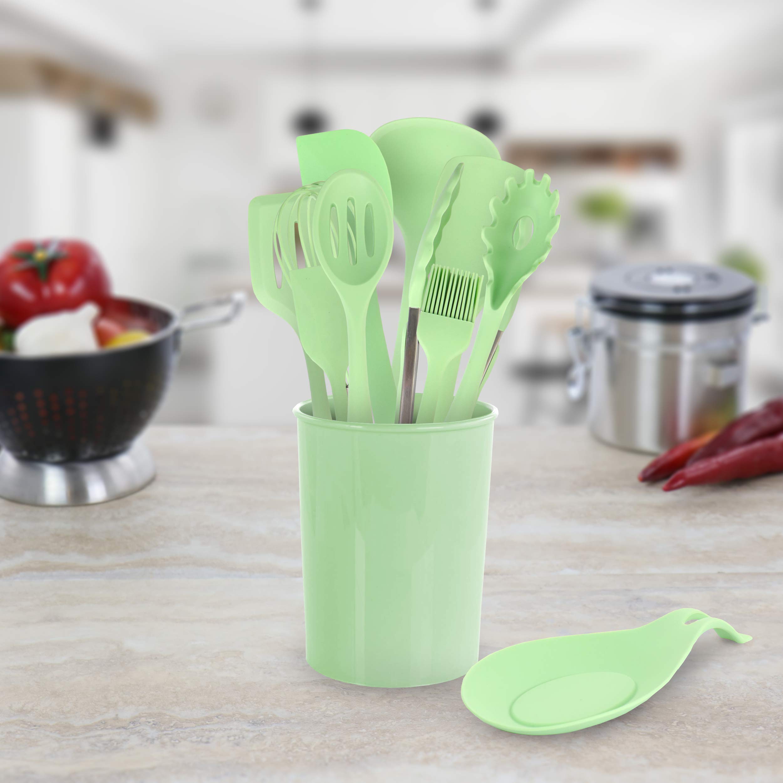 Premium 12-Piece Mint Green Cookware Utensil Set by MegaChef - Perfect for Kitchen, Cooking, Baking & Gift Giving