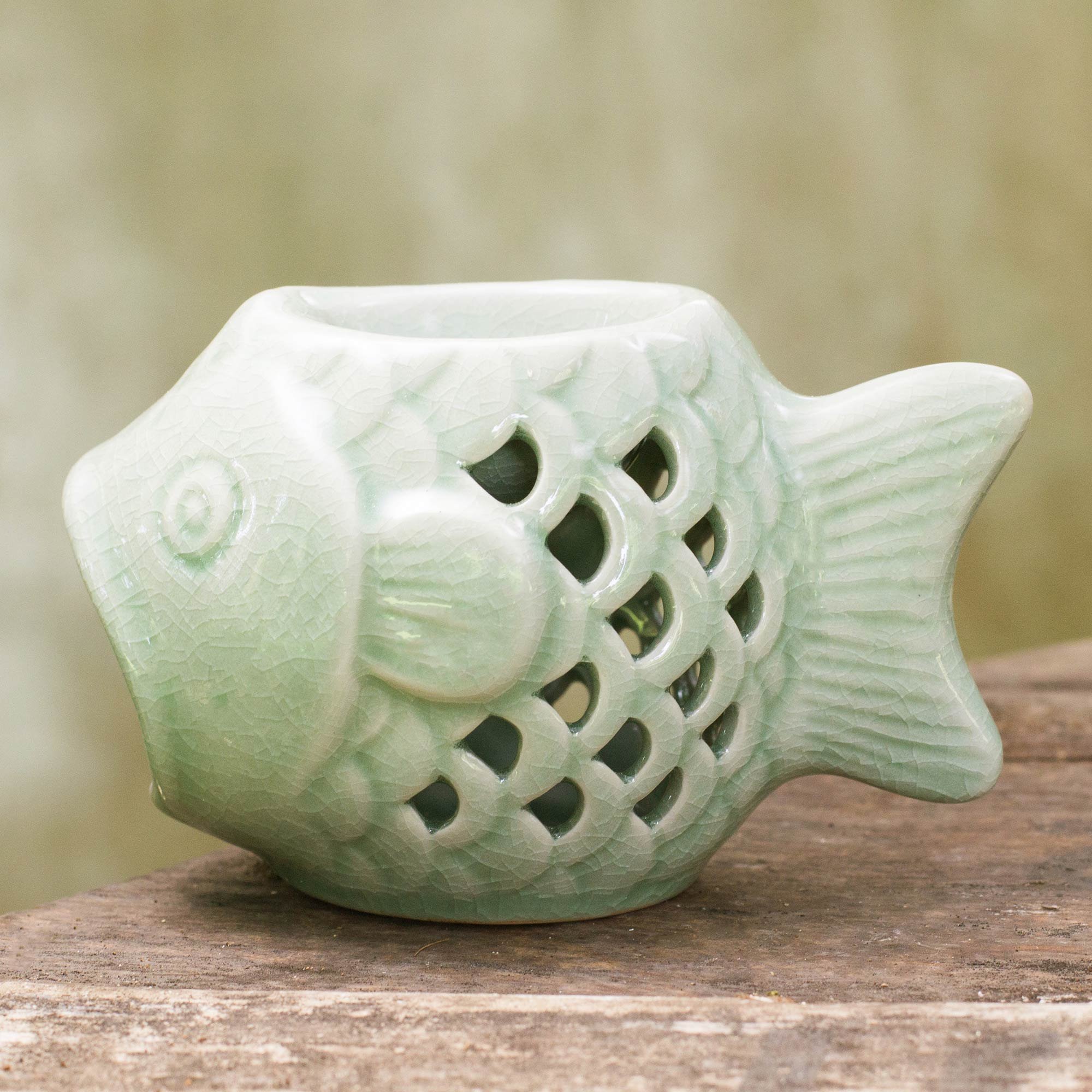 NOVICA Hello Fish Ceramic Oil Warmer - Aromatherapy Diffuser for Home, Office & Spa - Handmade Decorative Essential Oil Burner with Relaxing Scents