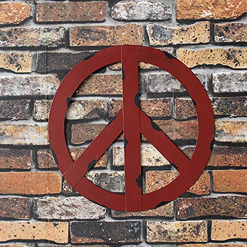 Rustic Metal Peace Sign Wall Decor - 12in, Red for Home & Outdoor