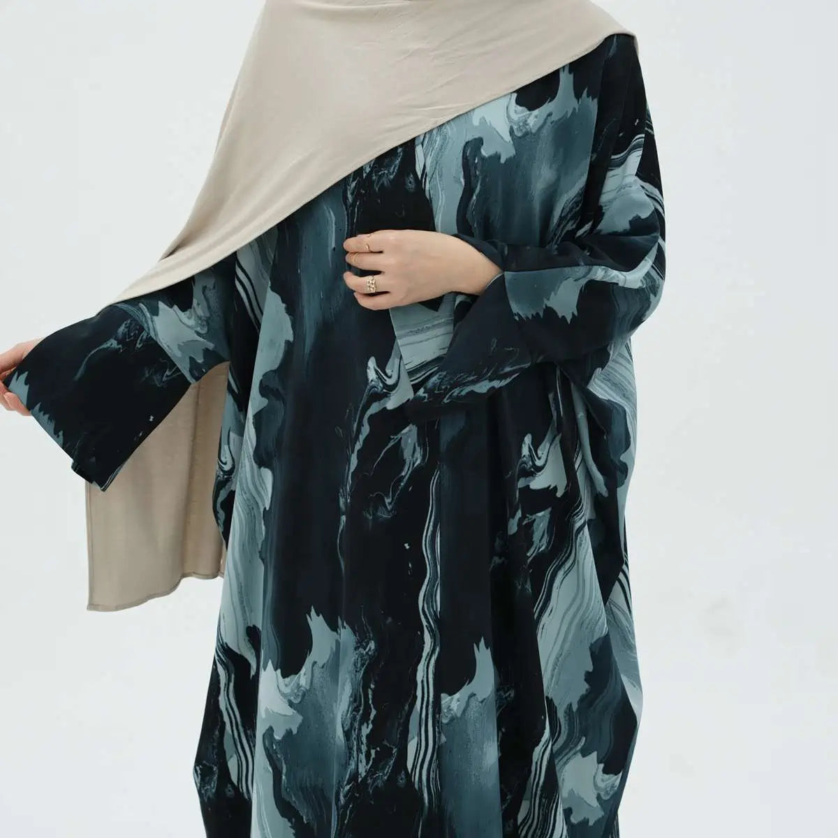 Urgarment Women's Printed Chiffon Open Front Cardigan Abaya Dress #25982 - Perfect for Prayer, Modest Fashion & Special Occasions