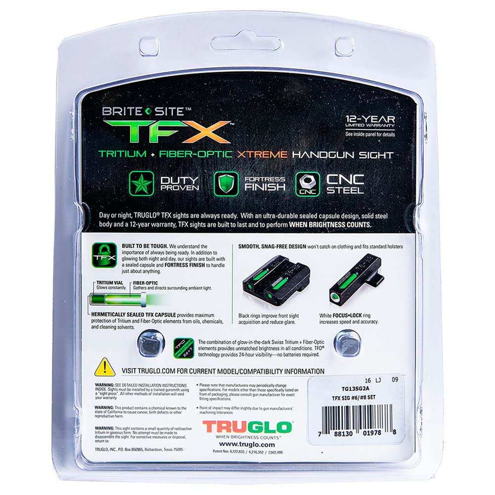 TRUGLO TFX Handgun Sight - Durable Shock-Resistant Compact Tritium & Fiber-Optic Sights for Pistols - High Visibility Day & Night Sight for Glock, Sig Sauer, 1911 - Perfect for Home Defense, Tactical Training & Concealed Carry