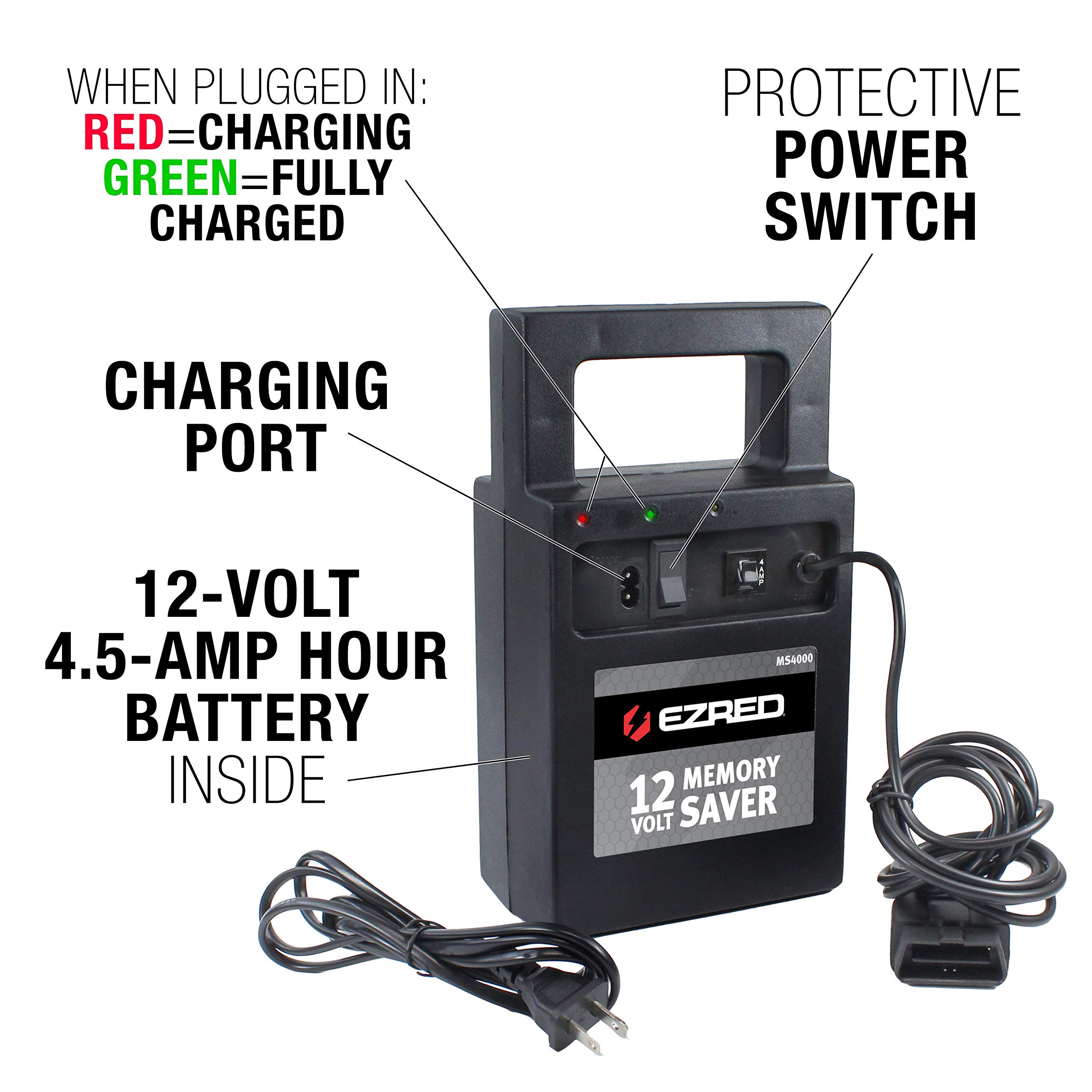 EZRED MS4000 Automotive Memory Saver with Built-In Charger - Preserve Car Settings During Battery Replacement - Ideal for Mechanics & DIY Car Maintenance (Black)