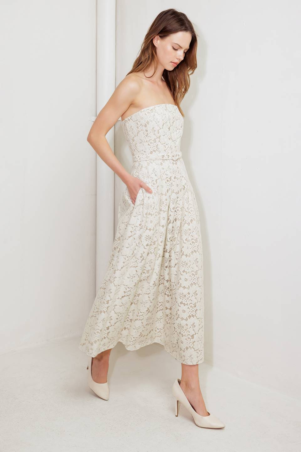Emory Ivory Lace Midi Dress for Women - Elegant Floral Lace Party Dress for Wedding, Cocktail, Evening & Special Occasions