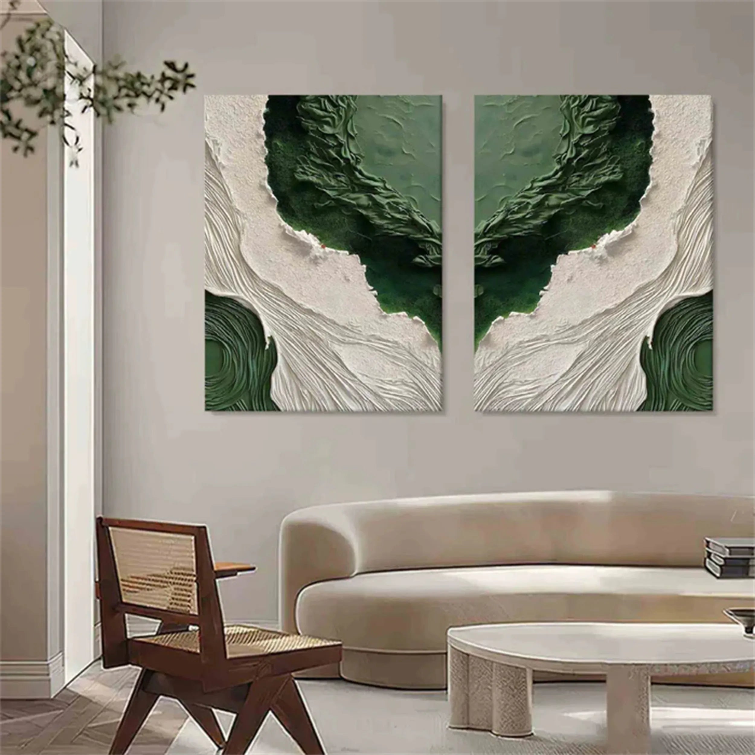 Abstract Blue & Green Wall Art Set of 2 Canvas Prints - Modern Home Decor for Living Room, Bedroom & Office #BG061