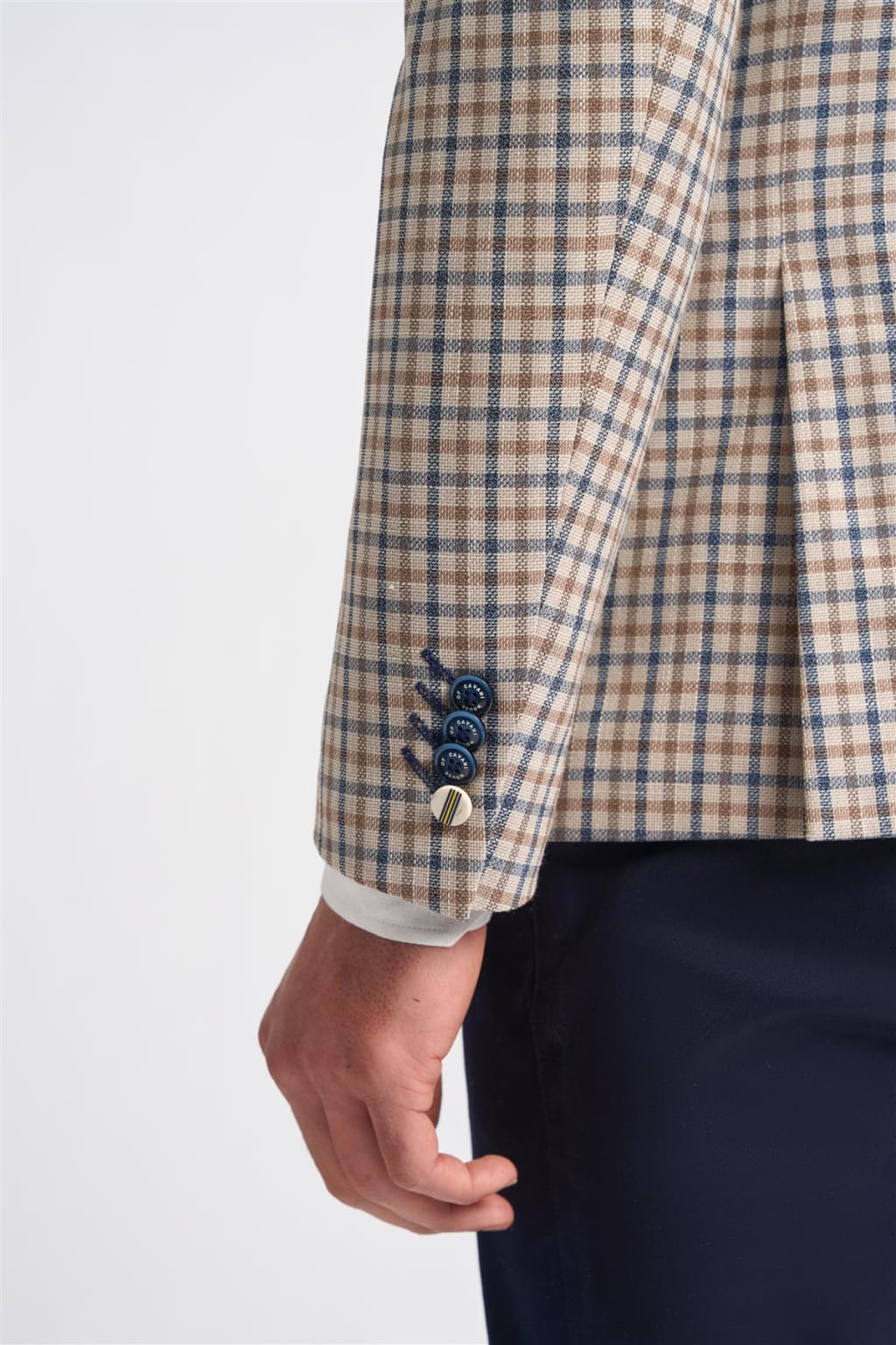 Sergio Cavani Double Breasted Beige Checkered Blazer for Men - Elegant Business Formal Wear & Office Suit Jacket for Weddings, Meetings, and Professional Events
