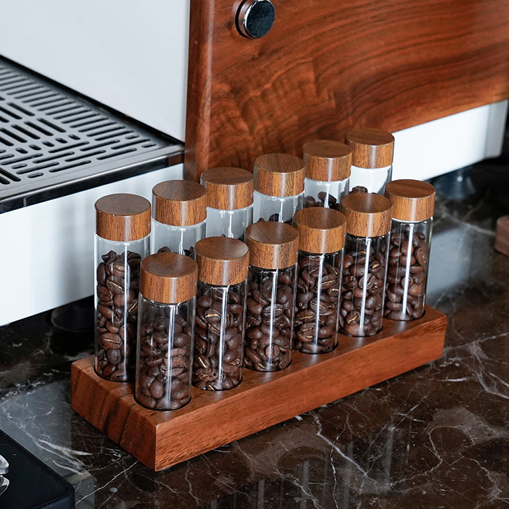 Premium Airtight Coffee Beans Storage Container - Glass Tube Display Rack for Kitchen Countertop - Perfect for Whole Bean Coffee Storage & Barista Style Home Brewing Station