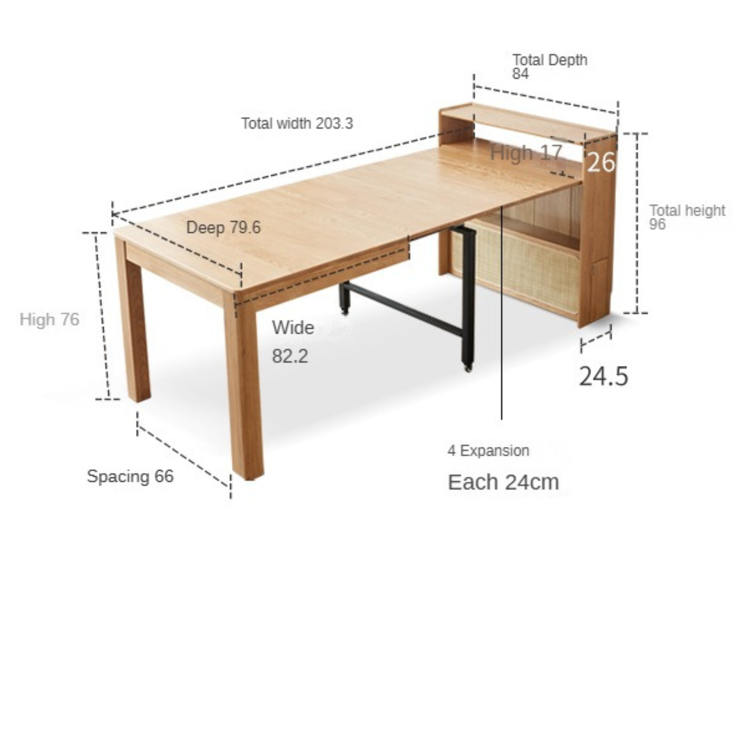Solid Oak Wood Extendable Dining Table with Sideboard - Perfect for Small Spaces, Dining Rooms, and Multi-Purpose Areas