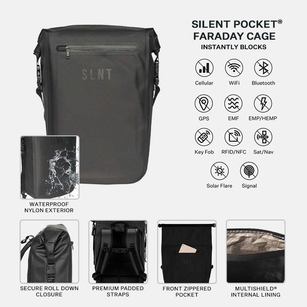 SLNT Faraday Waterproof Backpack - RFID Signal Blocking Anti-Theft Bag for Phones, Laptops & Electronics | Secure Data Protection for Work, Travel, Hiking & Outdoor Adventures