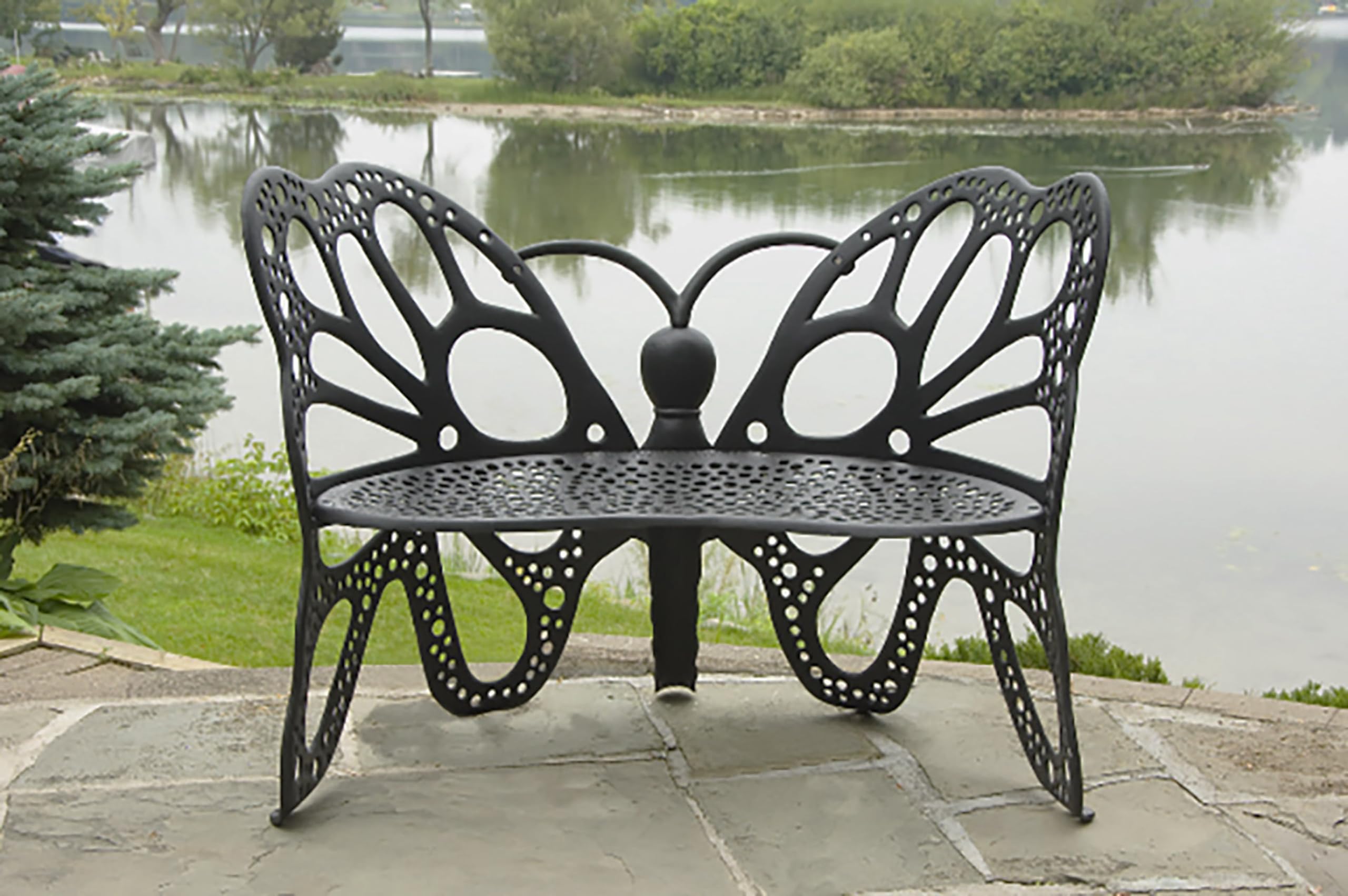 Butterfly Bench Outdoor Patio Furniture - Black Garden Bench for Backyard, Deck, or Porch | Durable & Stylish Seating for Relaxing in Your Garden or Outdoor Space