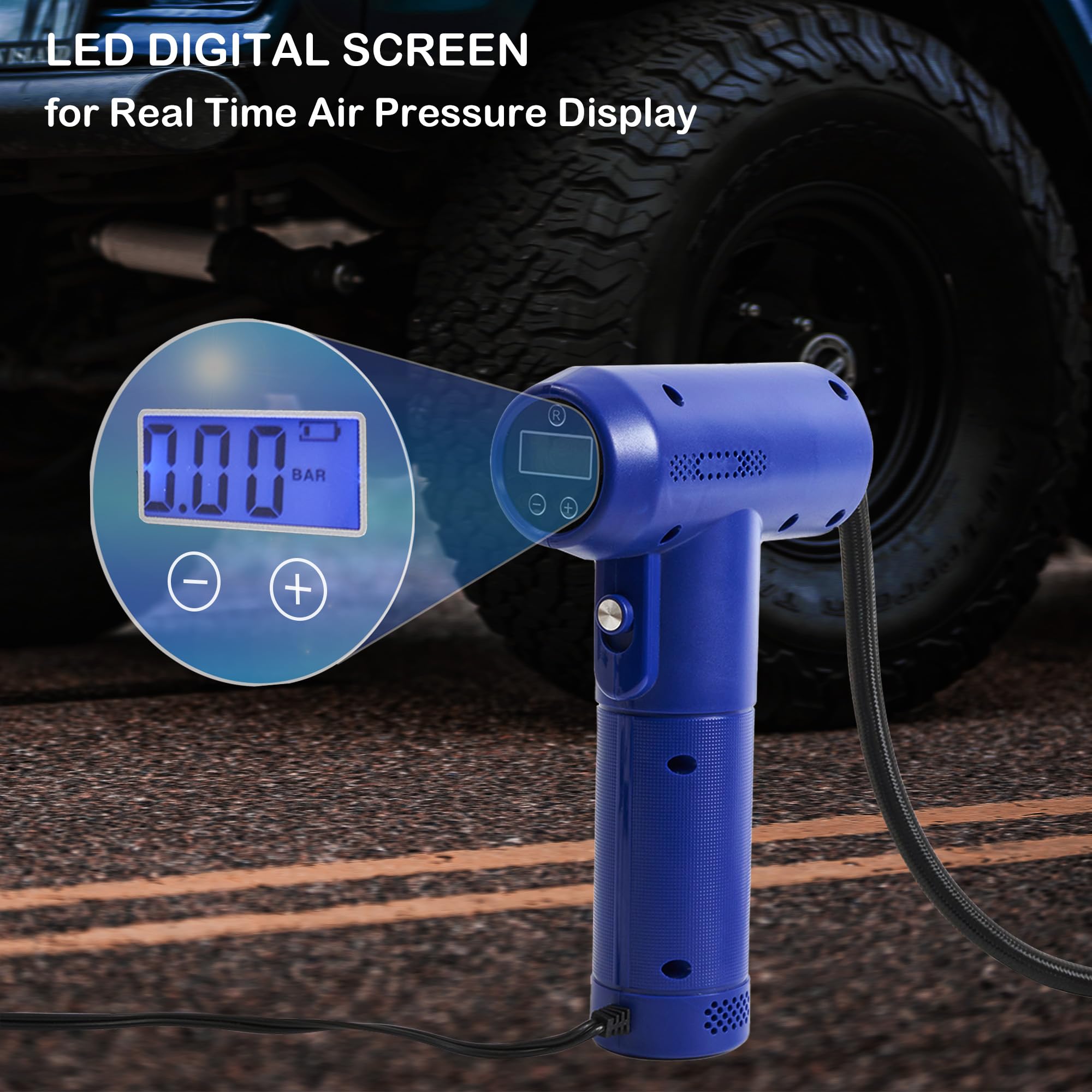 Portable Tire Inflator Air Compressor - 12V Car Power, Digital LED Pressure Gauge - Fast Inflation for Cars, Bikes, Sports Balls & Inflatables | Perfect for Road Trips, Camping & Emergency Use