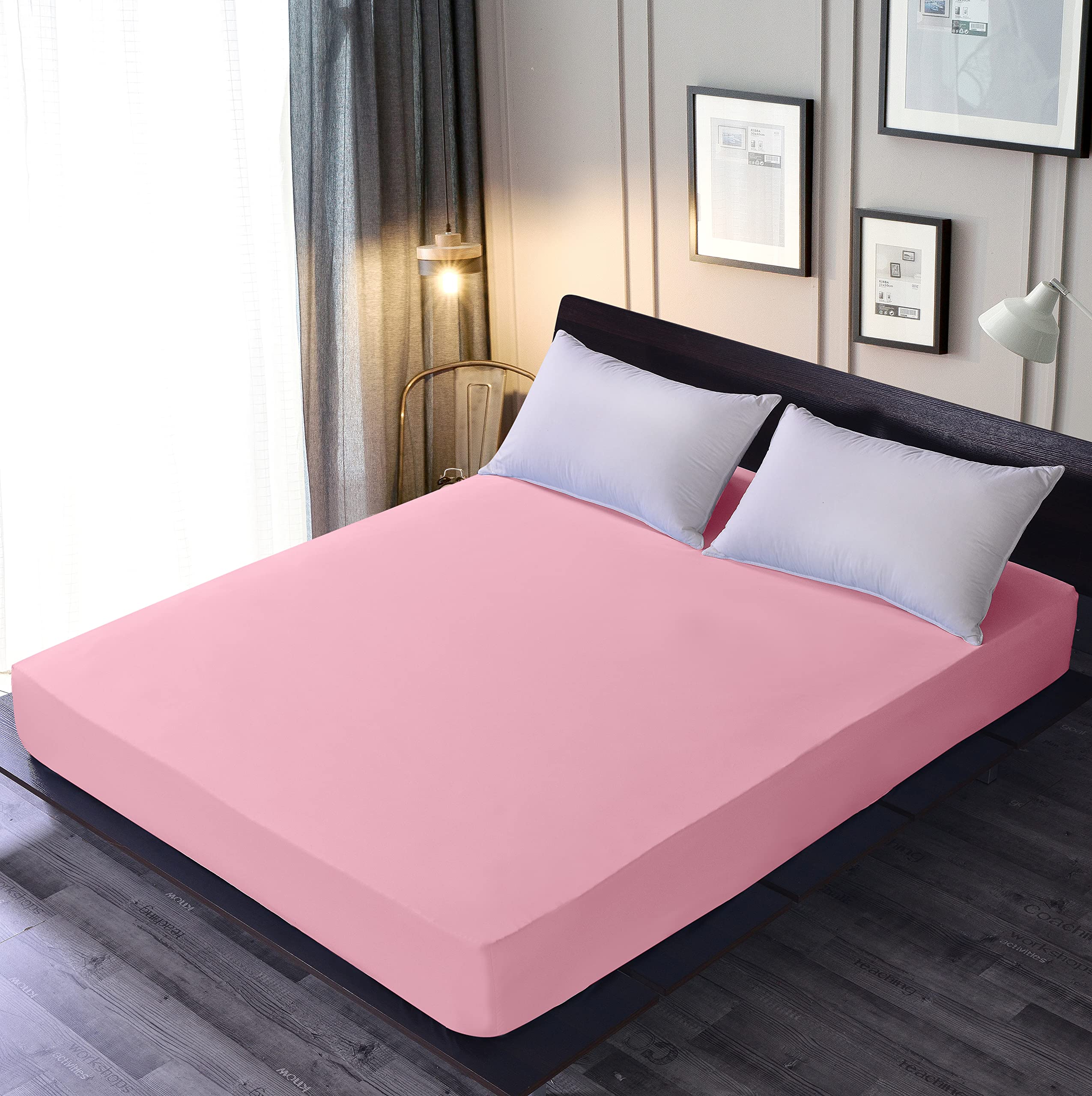 Premium Fitted Sheet - Breathable & Soft Deep Pocket Bed Sheets - Easy Care & Wrinkle Resistant - Rose Pink Full Size - Perfect for Guest Rooms, Dorms & Cozy Bedrooms