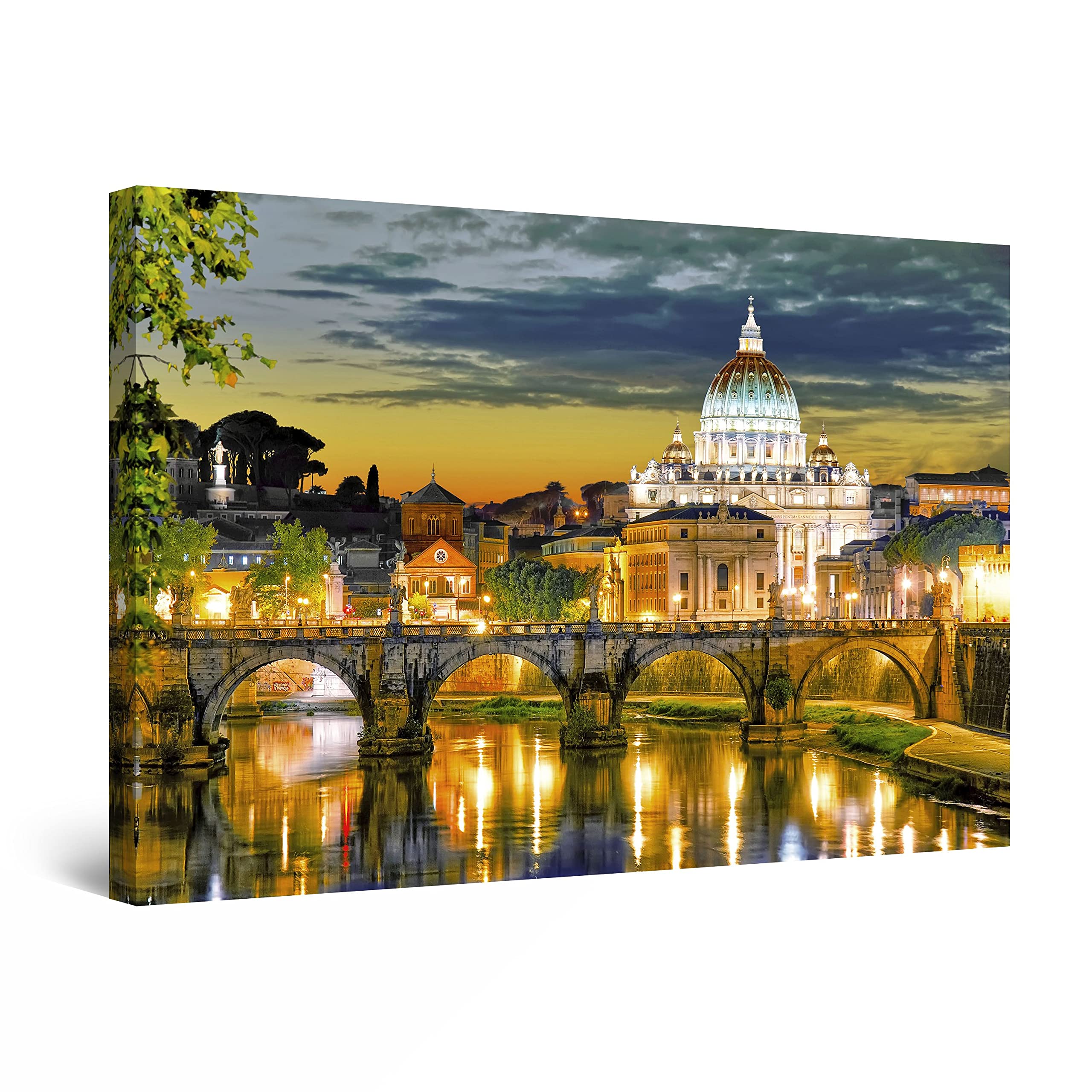 Startonight Rome Italy Canvas Wall Art Print - 24x36 Inch Framed Home Decor for Bedroom, Living Room & Office - Vintage European Cityscape Painting