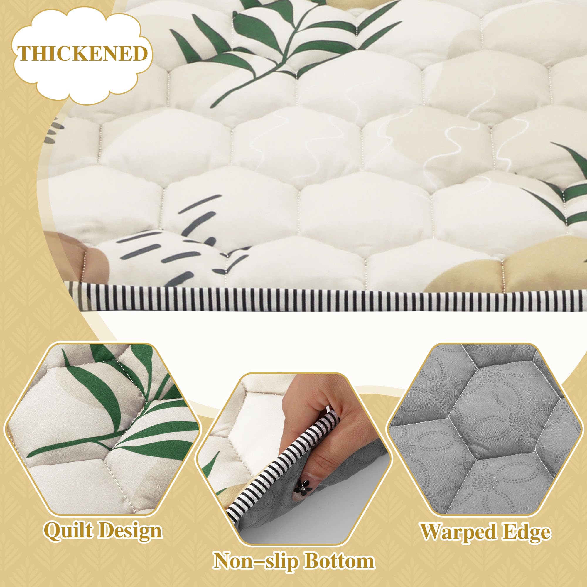 HOMBYS Hexagon Playpen Mat - 52x45 Inch Thickened Soft Baby Play Mat for Portable Play Yard & Playpen | Non-Slip Washable Toddler Crawling Mat (Leaf Pattern) - Perfect for Nursery, Daycare & Indoor Play Areas