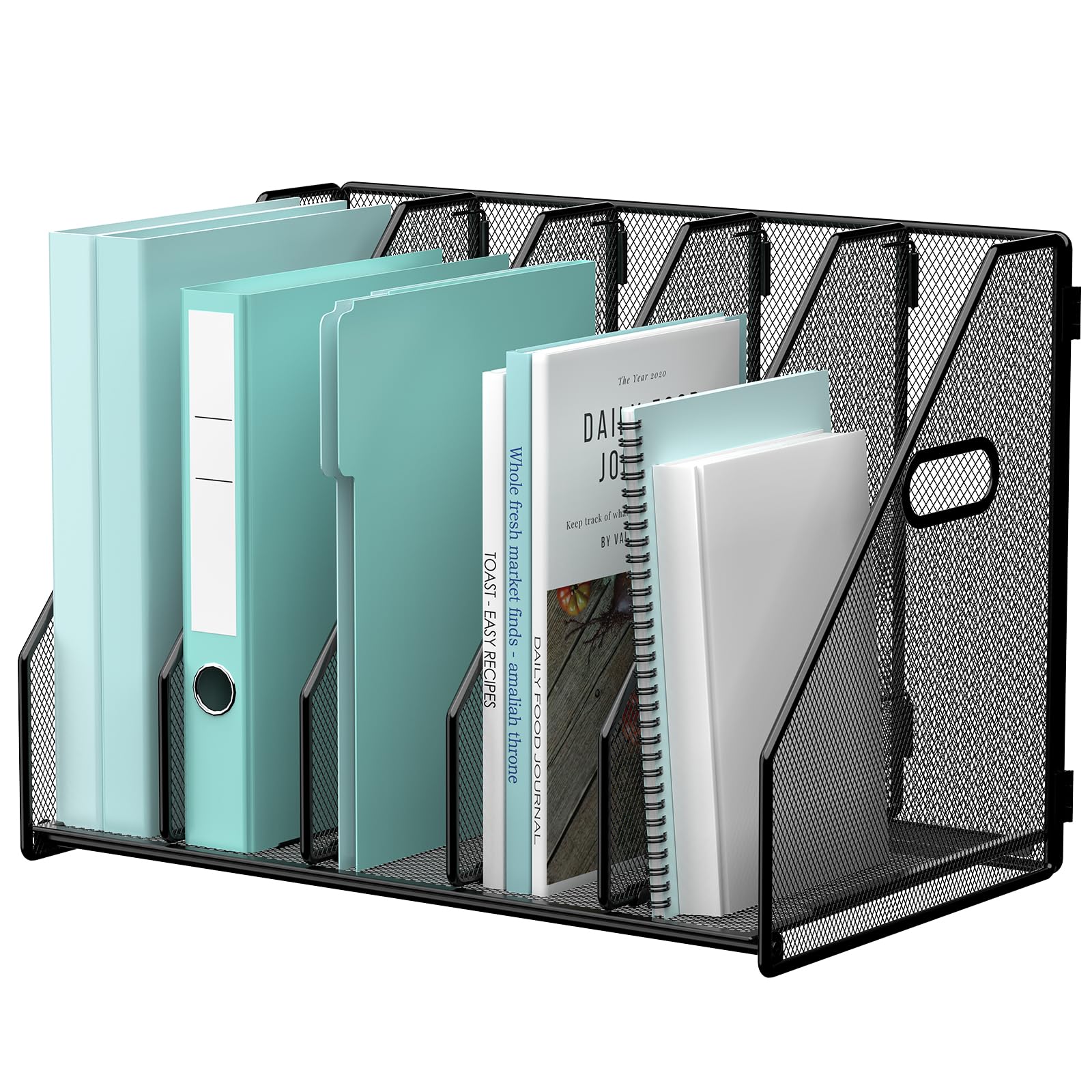 5-Slot Vertical Desktop File Organizer with Side Handles - Black Magazine Folder Holder for Office, Home & School - Perfect for Bills, Documents & Office Supplies Storage