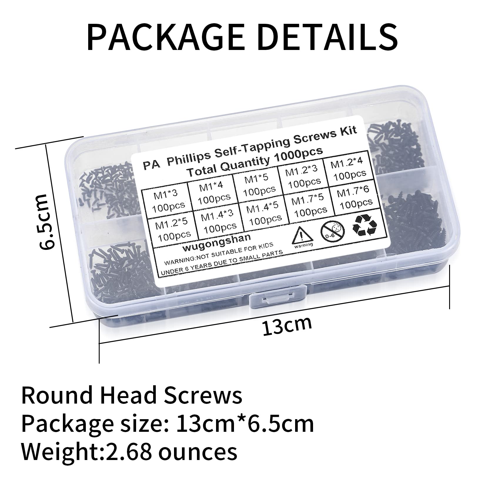 1000 Pcs Small Pan Head Screws Assortment Kit - Micro Self-Tapping Machine Screws for Glasses, Watches, Phones & Electronics Repair | Perfect for DIY, Jewelry Making & Precision Device Maintenance