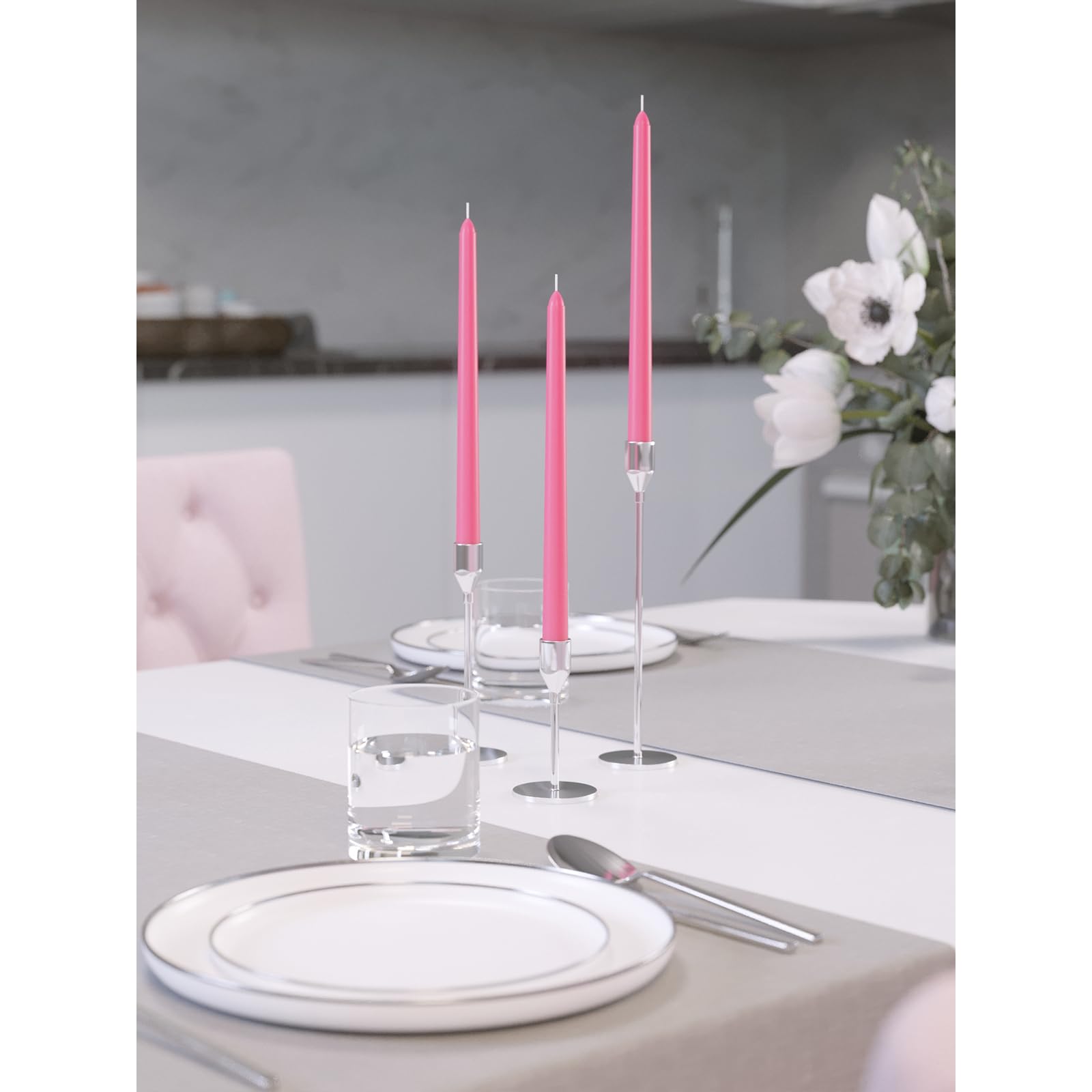 Premium 10 Inch Taper Candles Set of 12 - Dripless Unscented Candlesticks for Elegant Dining & Home Decor - Romantic Pink Dinner Candles for Weddings, Anniversaries & Holiday Centerpieces