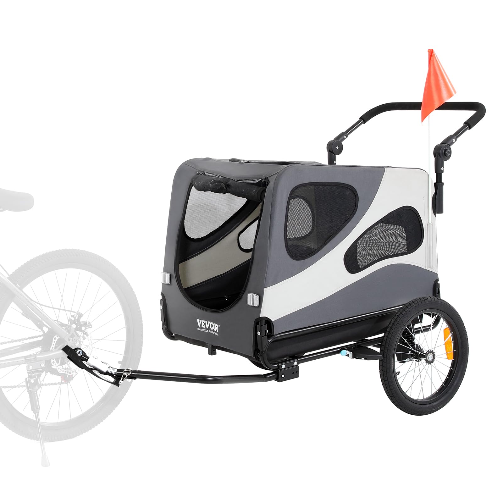 VEVOR 2-in-1 Dog Bike Trailer & Pet Stroller - Heavy Duty 100 lbs Capacity, Foldable Design with Quick Release Wheels - Universal Bicycle Coupler, Safety Reflectors & Flag - Perfect for Cycling, Jogging and Outdoor Adventures with Your Pet